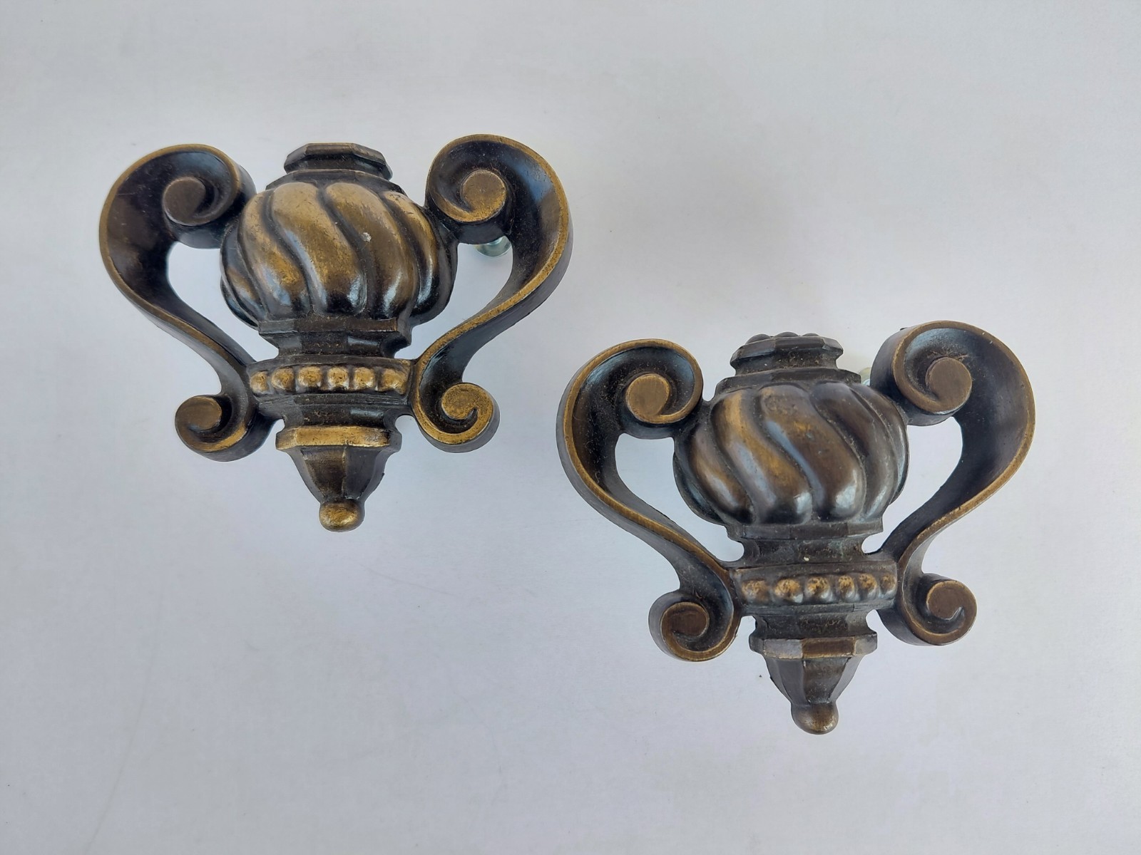Vintage Drawer Pulls Brass Scroll Design 3.25″ x 2.75″ Lot of 2