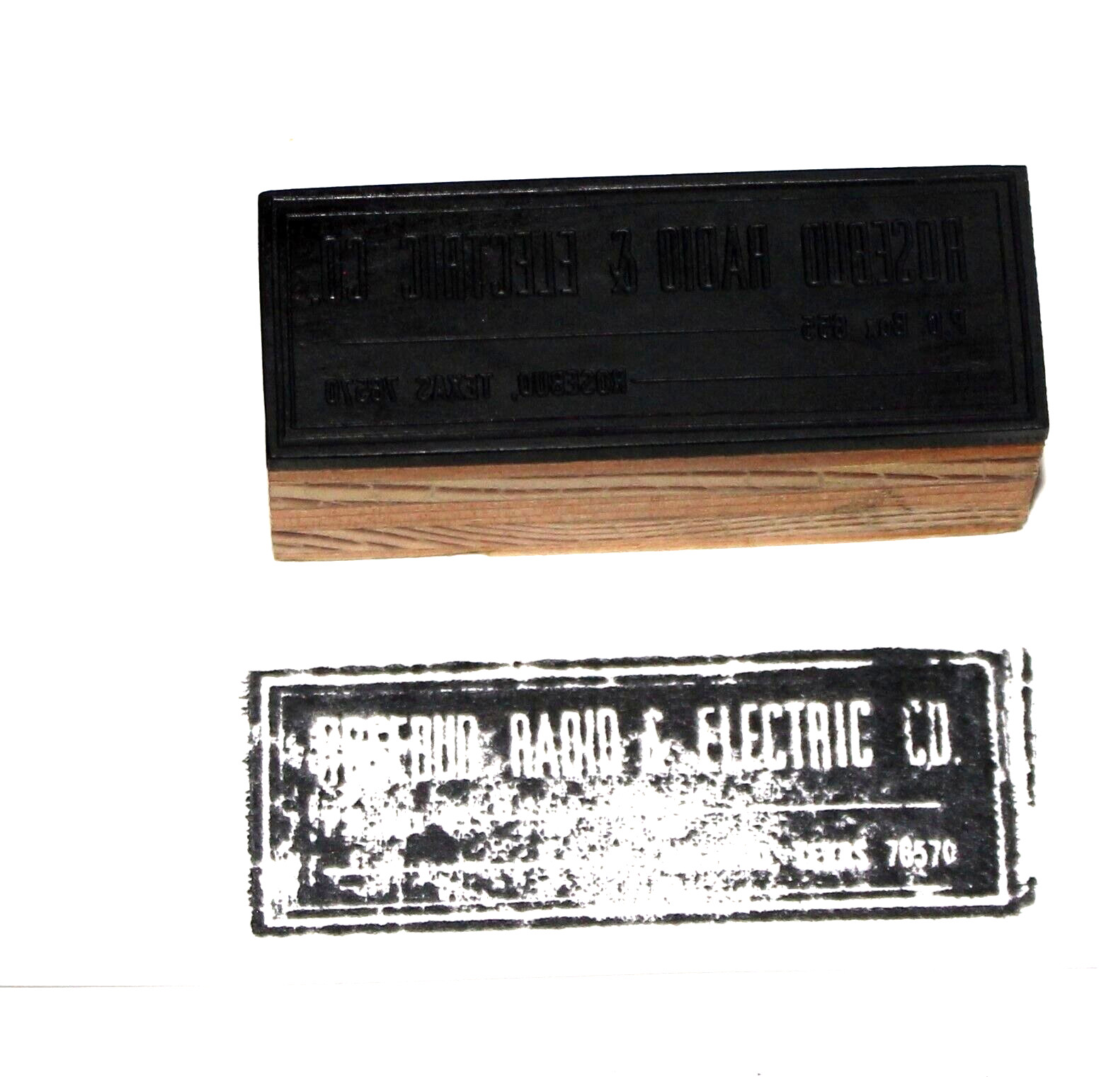 Rosebud Radio & Electirc Co Hard Rubber Typographic Printing Press Block Stamp