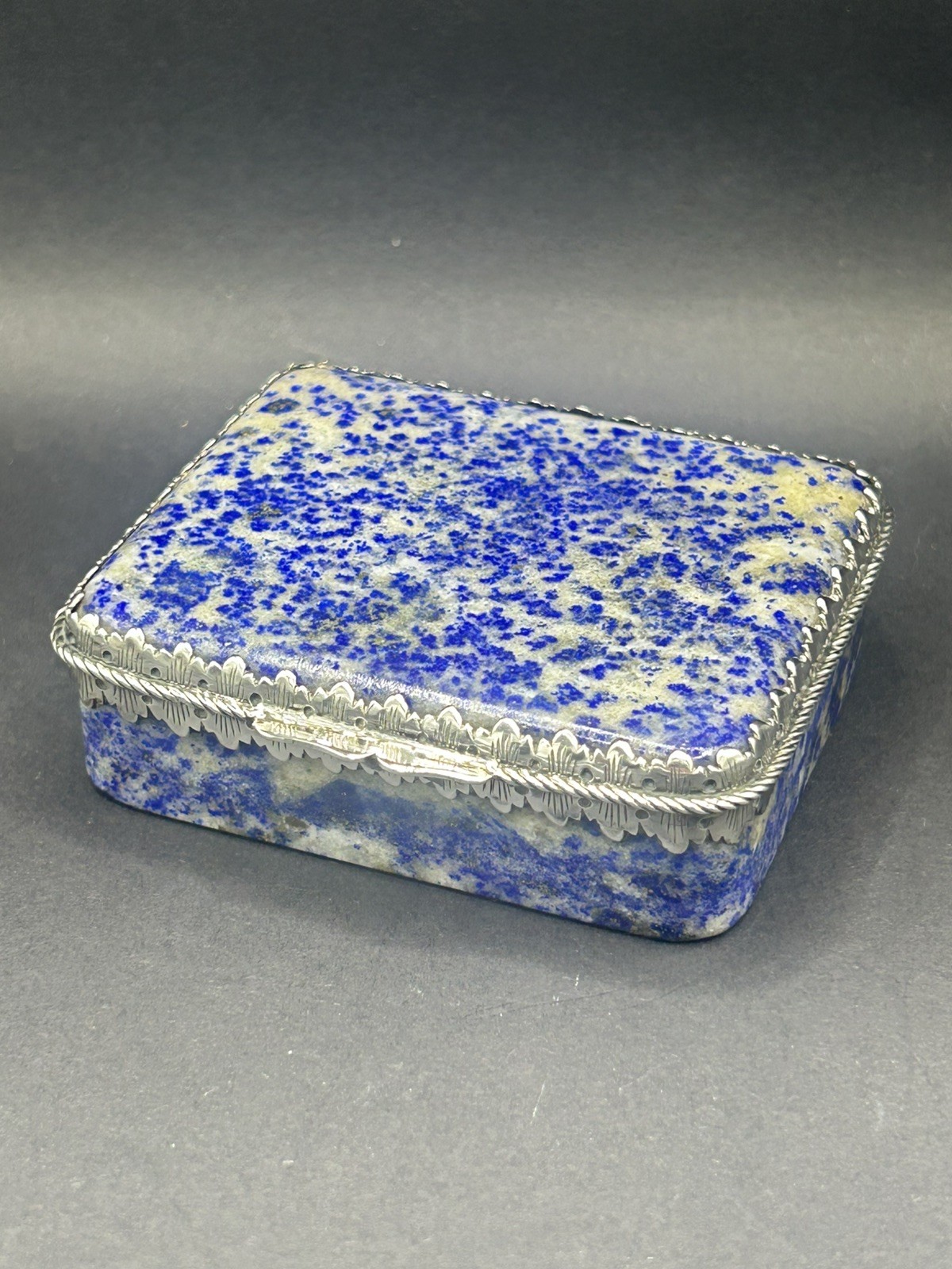 Antique Lapis Lazuli Stone Trinket Box Sterling Silver B.T.C Co. Ltd Stunning