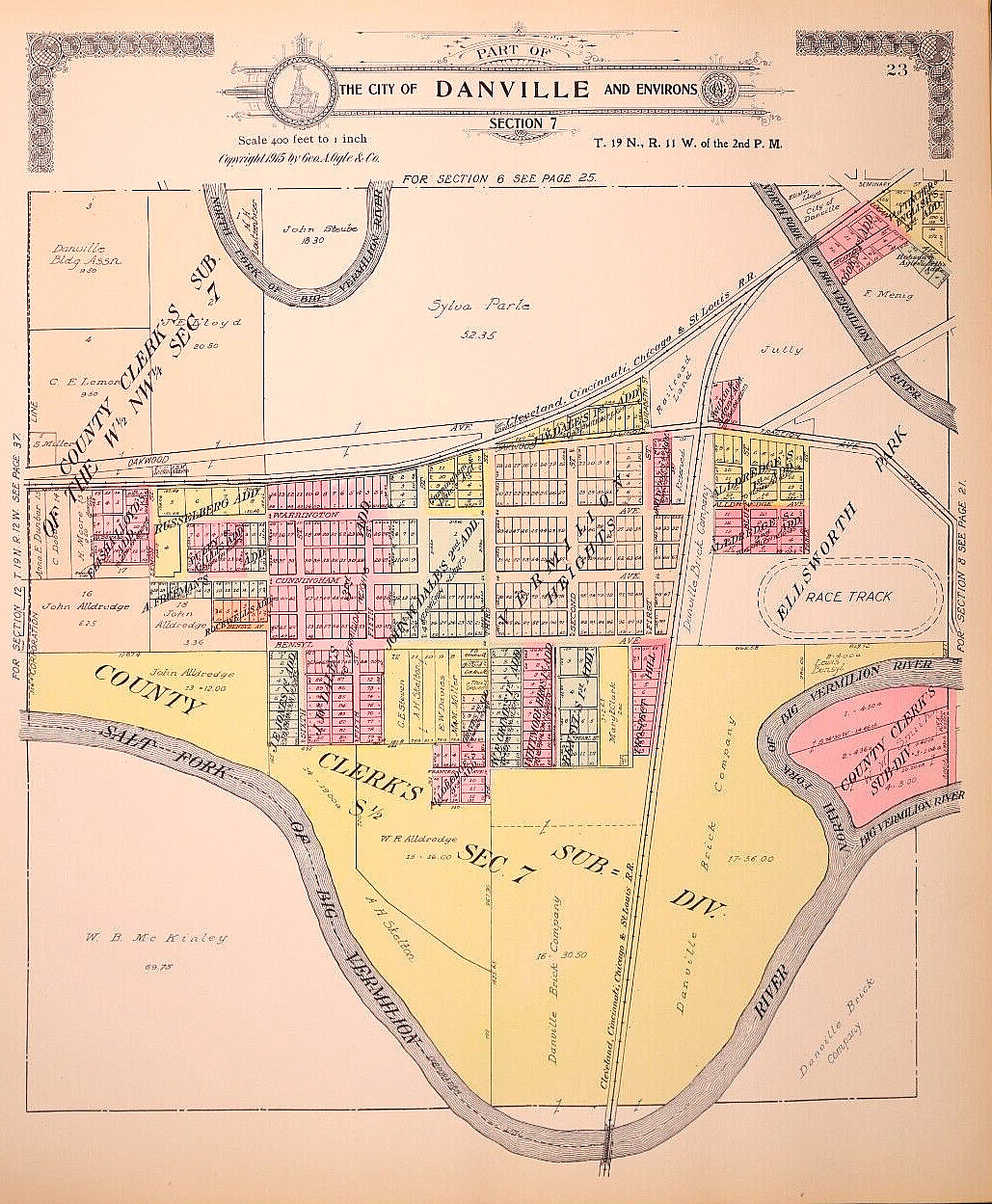 1915 Plat Map ~ CITY of DANVILLE Section 7, VERMILION Co., ILLINOIS (15×17)-#019