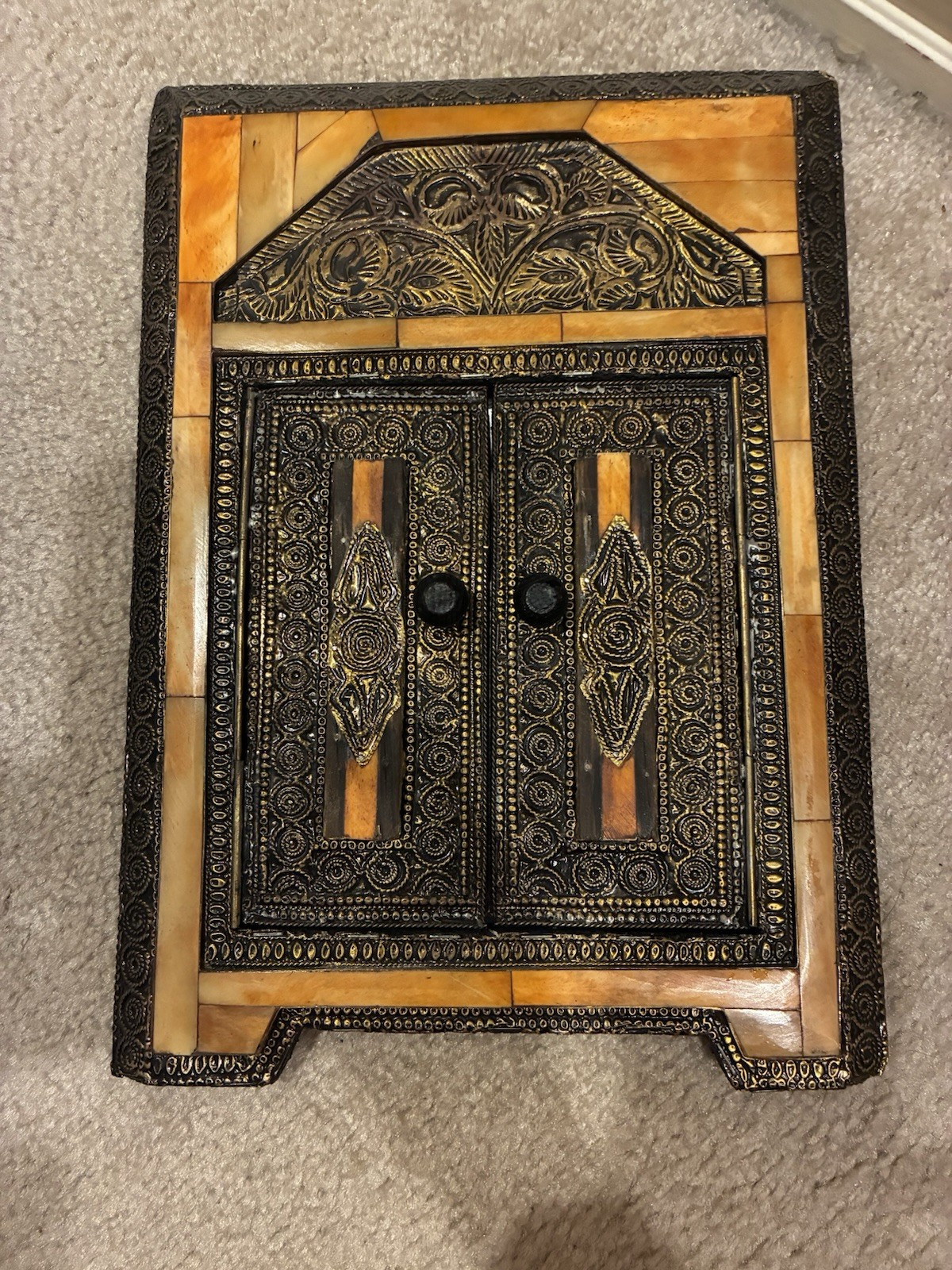 Vintage Moroccan Wall Hanging Mirror Frame Marquetry Mosaic
