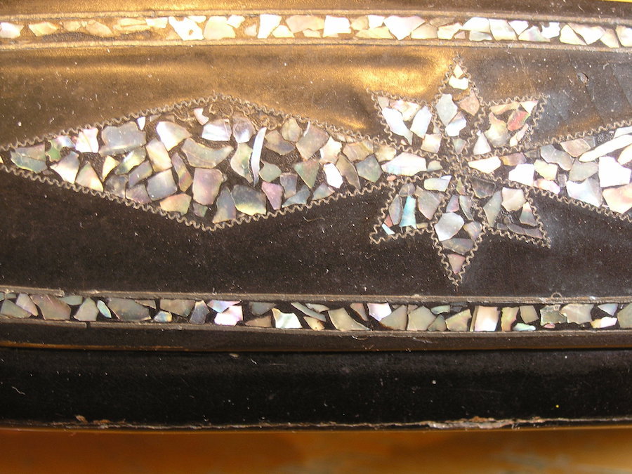 Antique Victorian Abalone Mop Inlay PAPIER-MÂCHÉ Spectacle Eyeglass Case