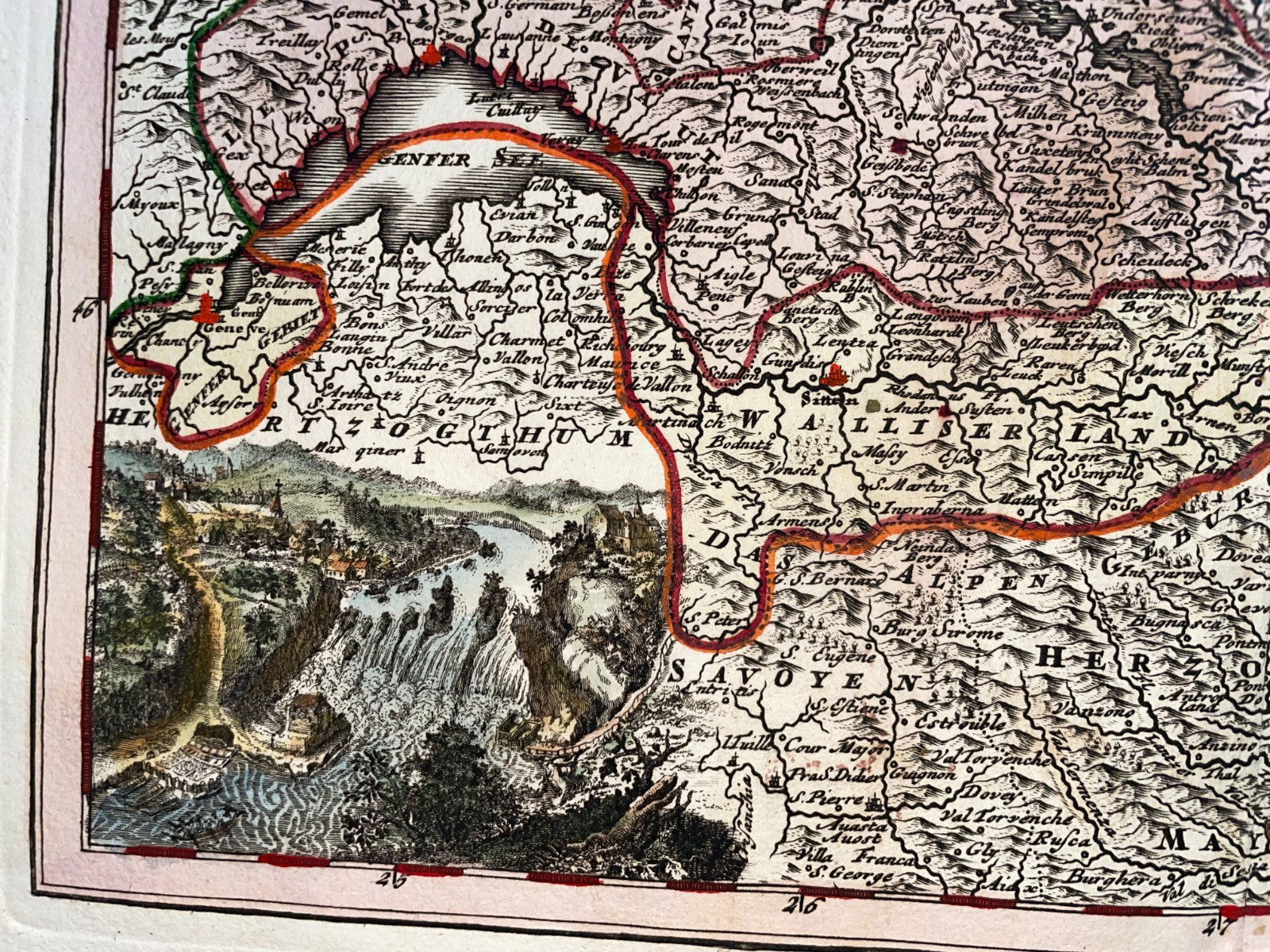 SWITZERLAND 1719 CHRISTOPHER WEIGEL LARGE ANTIQUE MAP 18TH CENTURY