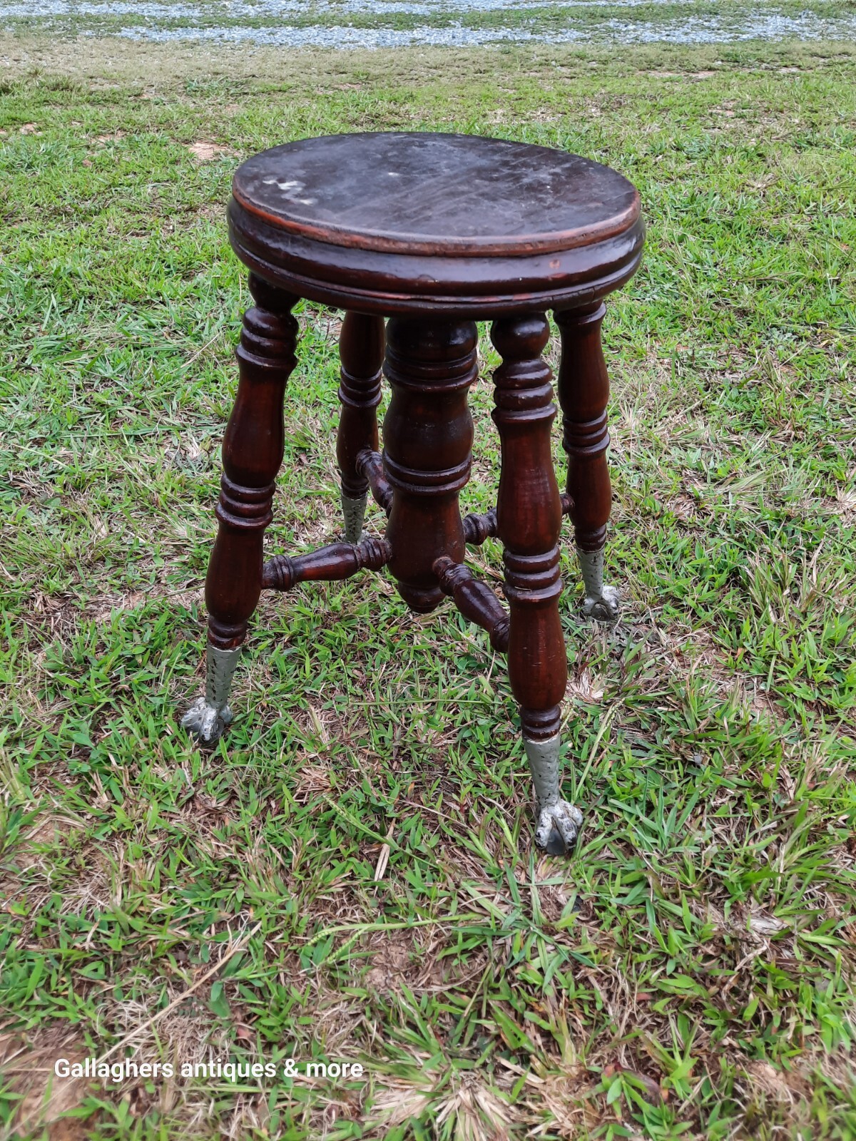 Antique Kids Child WOOD PIANO ORGAN STOOL Glass Claw Ball Feet Children Rare