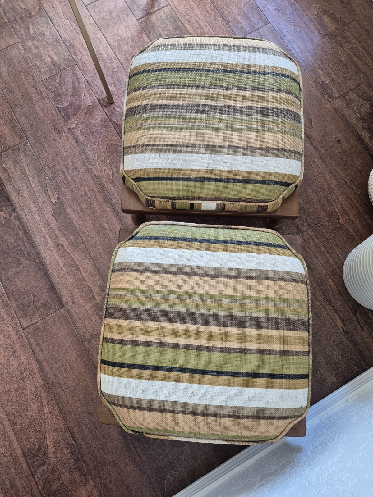 Mid Century Modern Stacking Stackable Foot Stools Set 2 Ottoman Stripe Green 18″