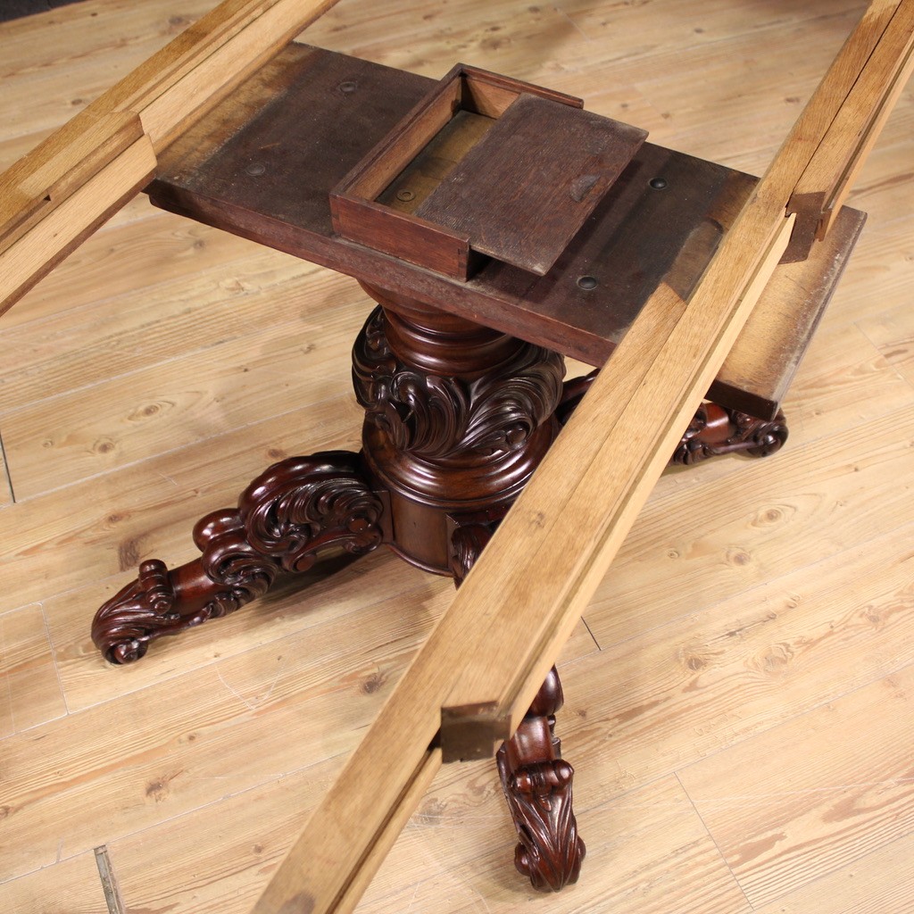 Dutch extendable table large lunch cabinet mahogany wood 19th century