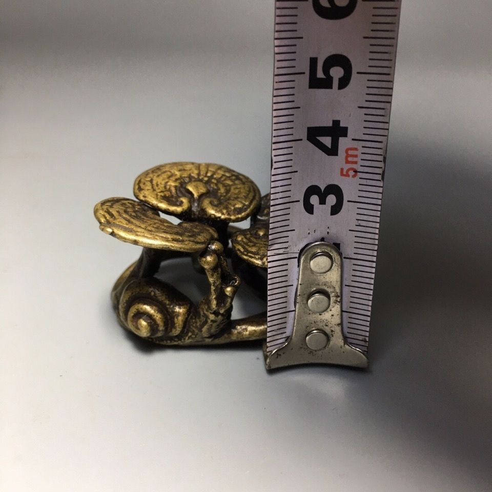 Vintage Style Solid Brass Snail Ruyi Figurine Lingzhi Ornament Chinese Decor