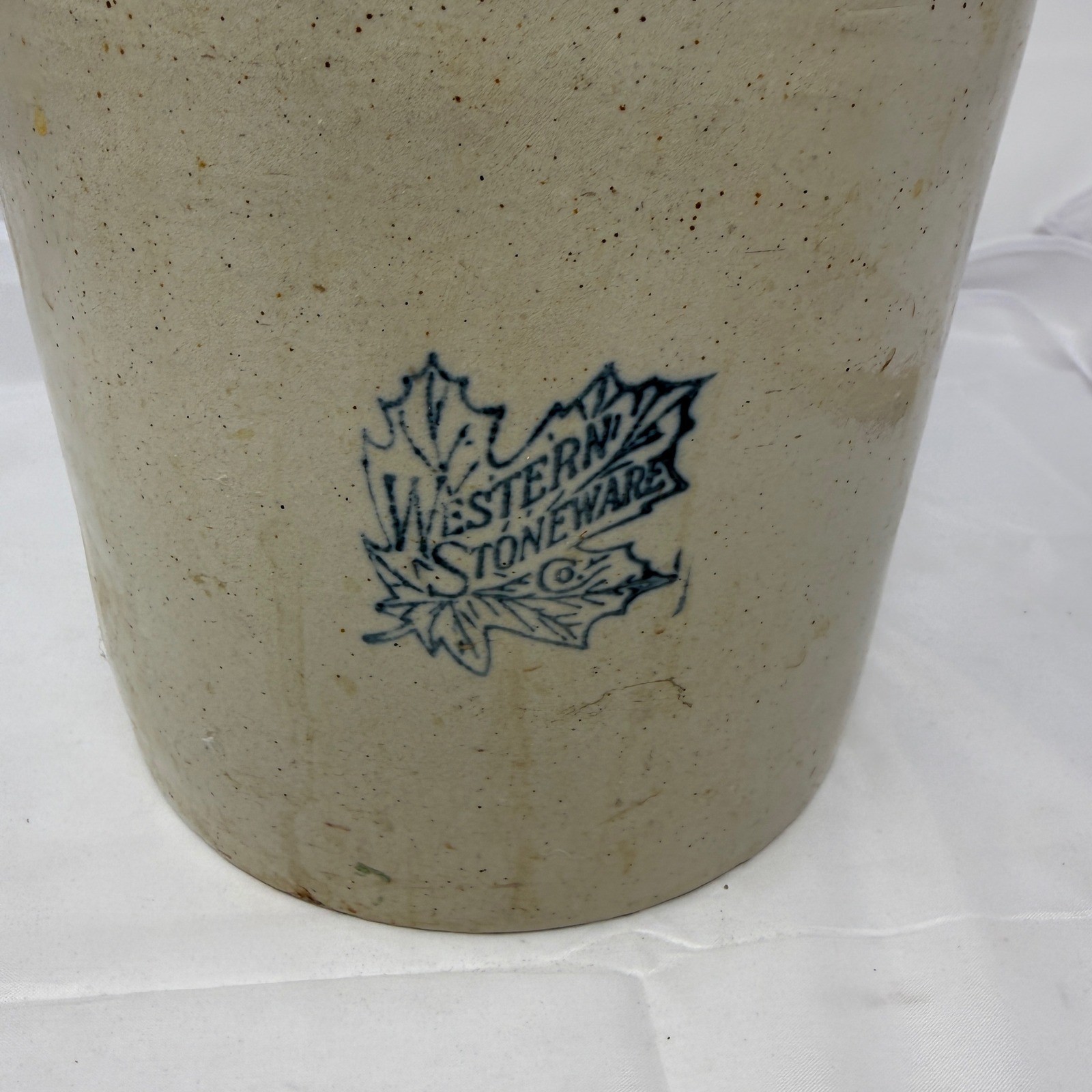Antique Western Stoneware Co Blue Maple Leaf Whiskey Jug Salt Glaze Crock 10.5″