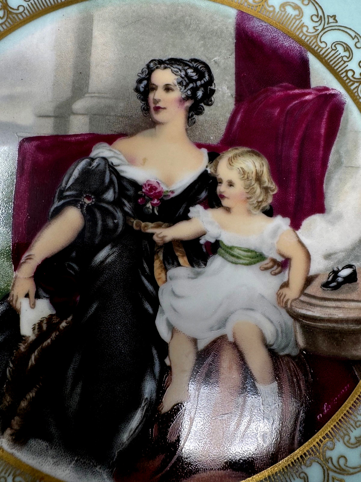 TWO – 10.5″ MITTERTEICH BAVARIA MOTHER/DAUGHTER PORCELAIN LEBRUN CHARGER PLATES