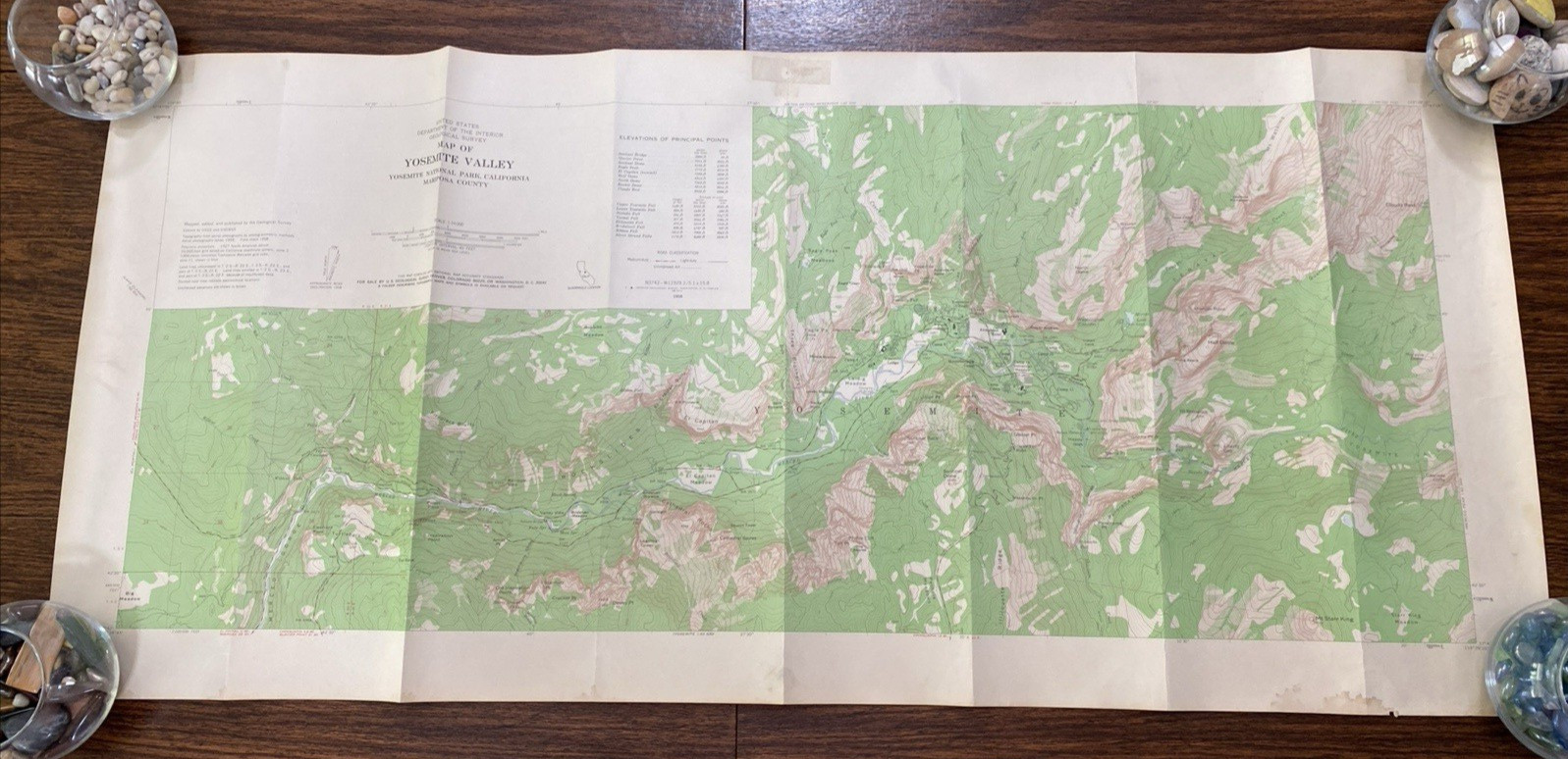 Yosemite Valley Topographical Map USGS Dept of Interior 1955/1958 41.5″x19″ VNTG