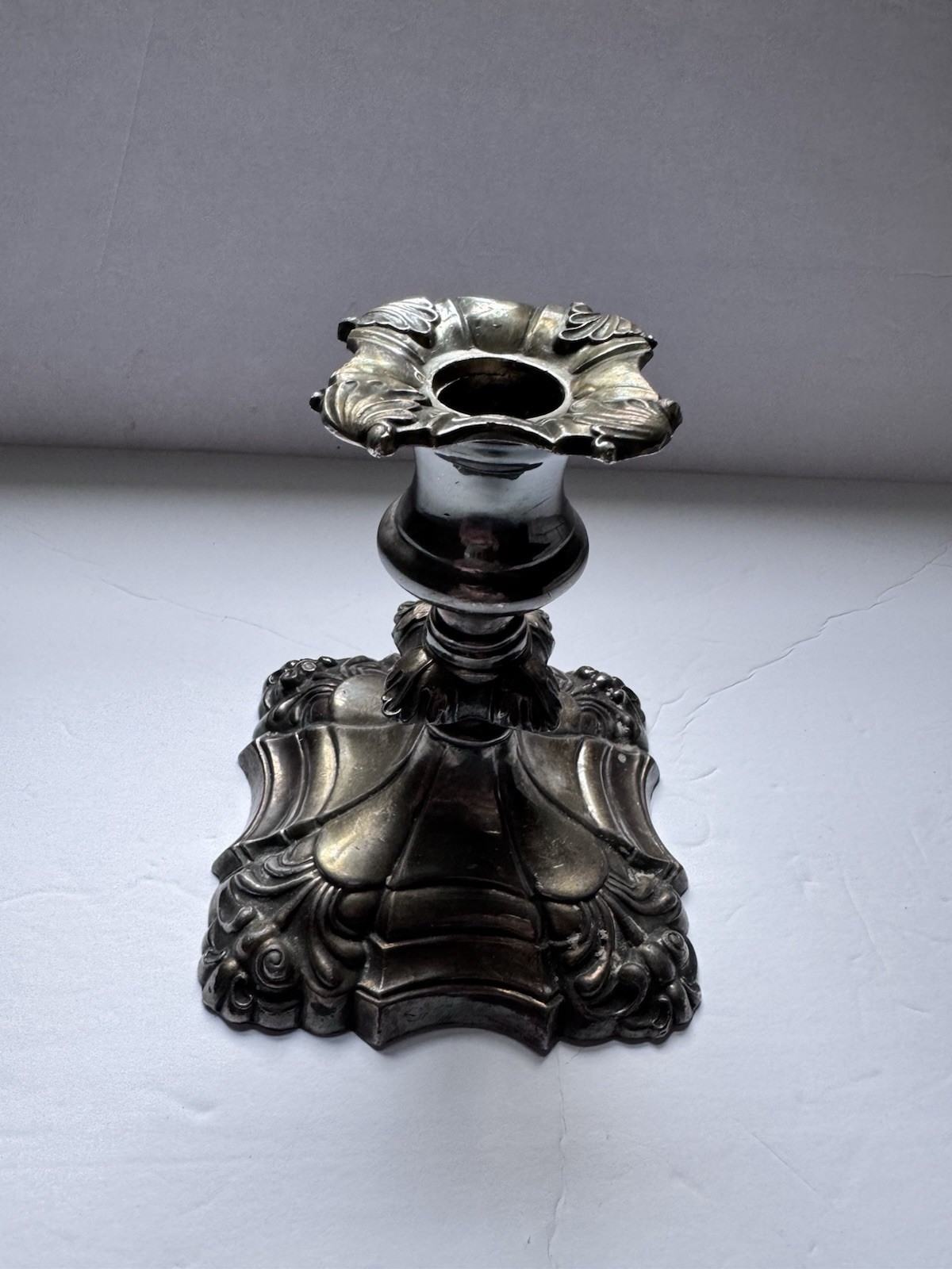 Coronet Plate Candlestick Holder Silver Tone Vintage Scalloped Patina