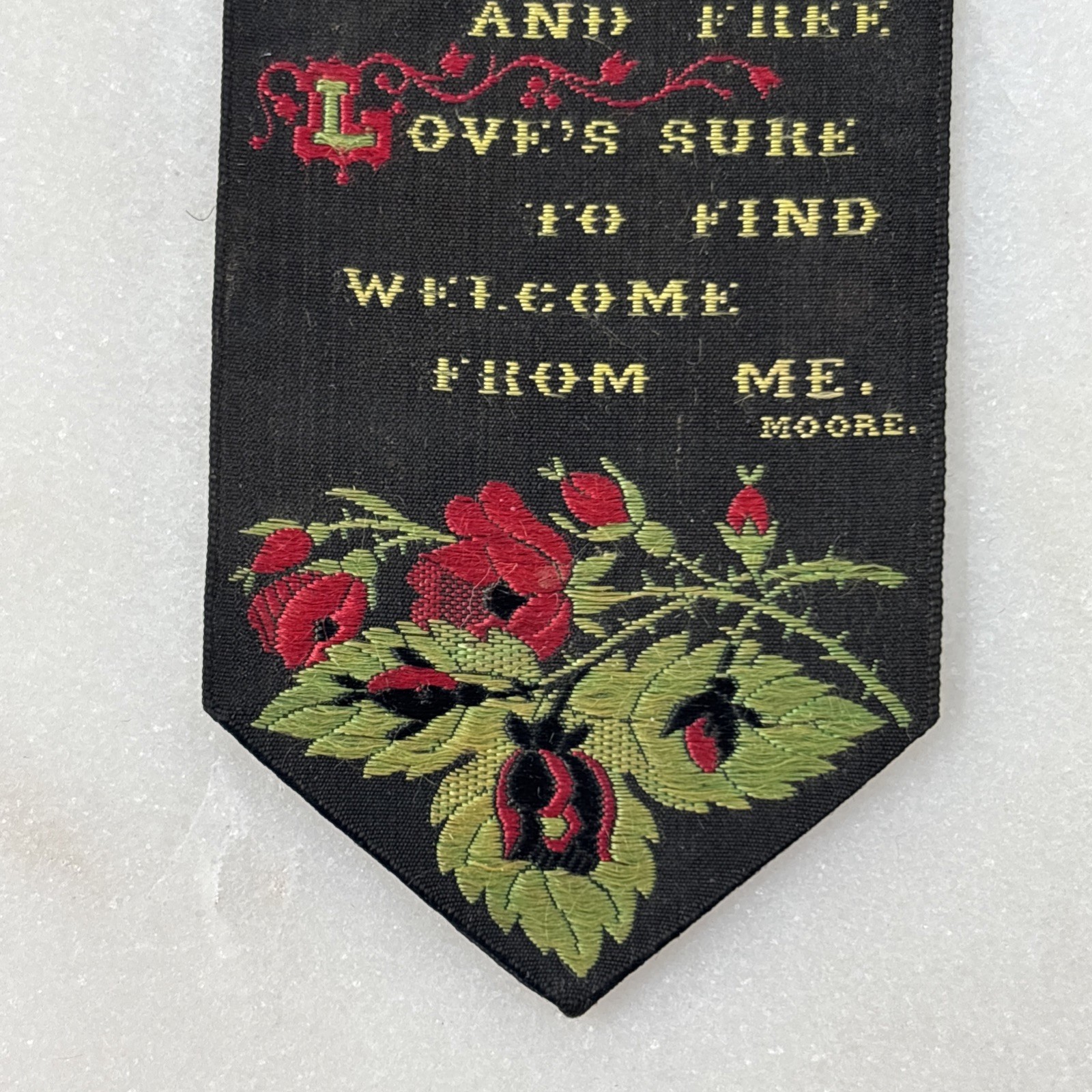Antique T. Stevens Coventry Stevengraph Silk Bookmark Unchanging Love Moore 1862