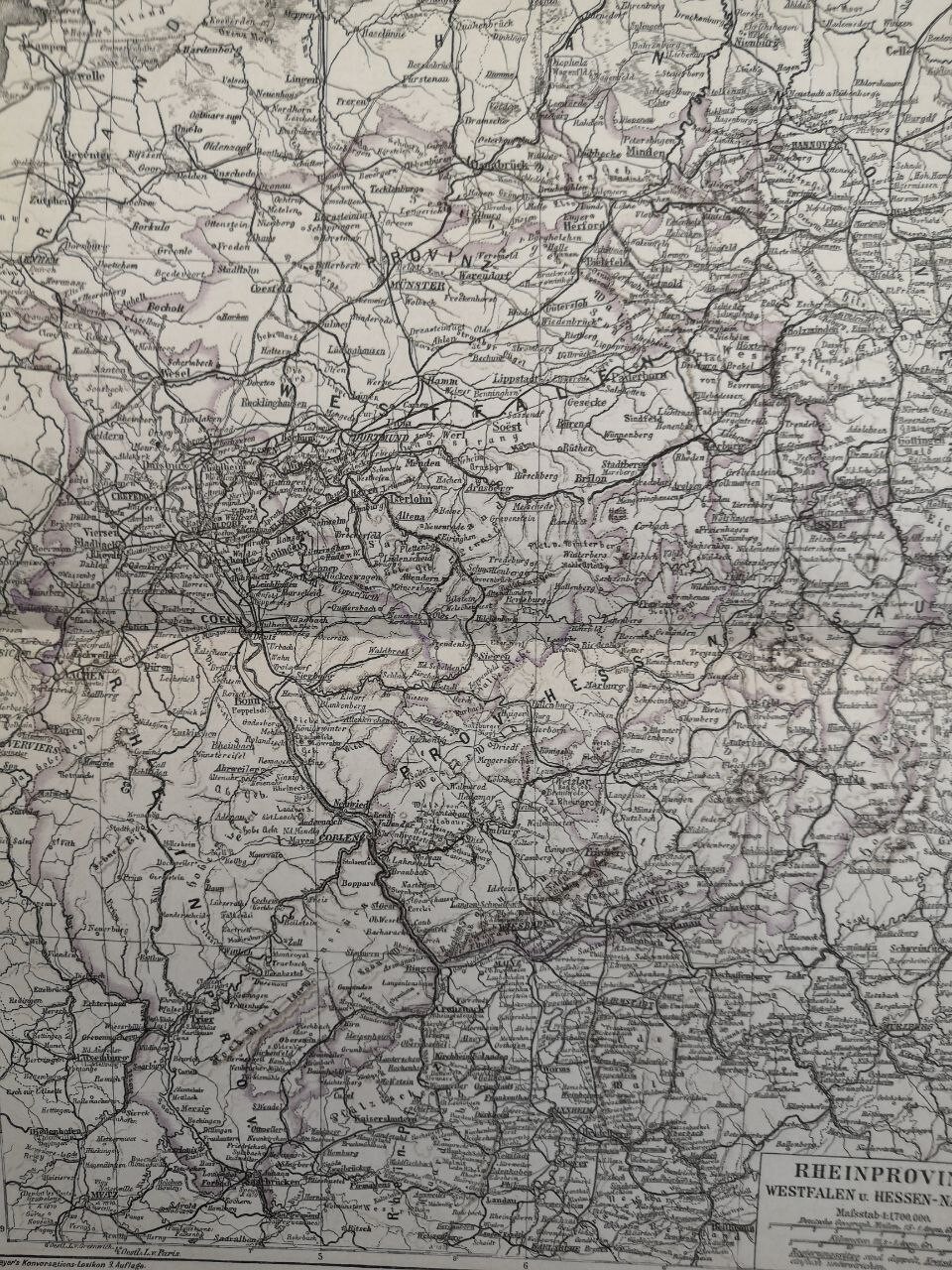 1877 Rhein HESSEN-NASSAU Vintage MAP Germany Province ORIG. 11.5 x 9.5 C17-3