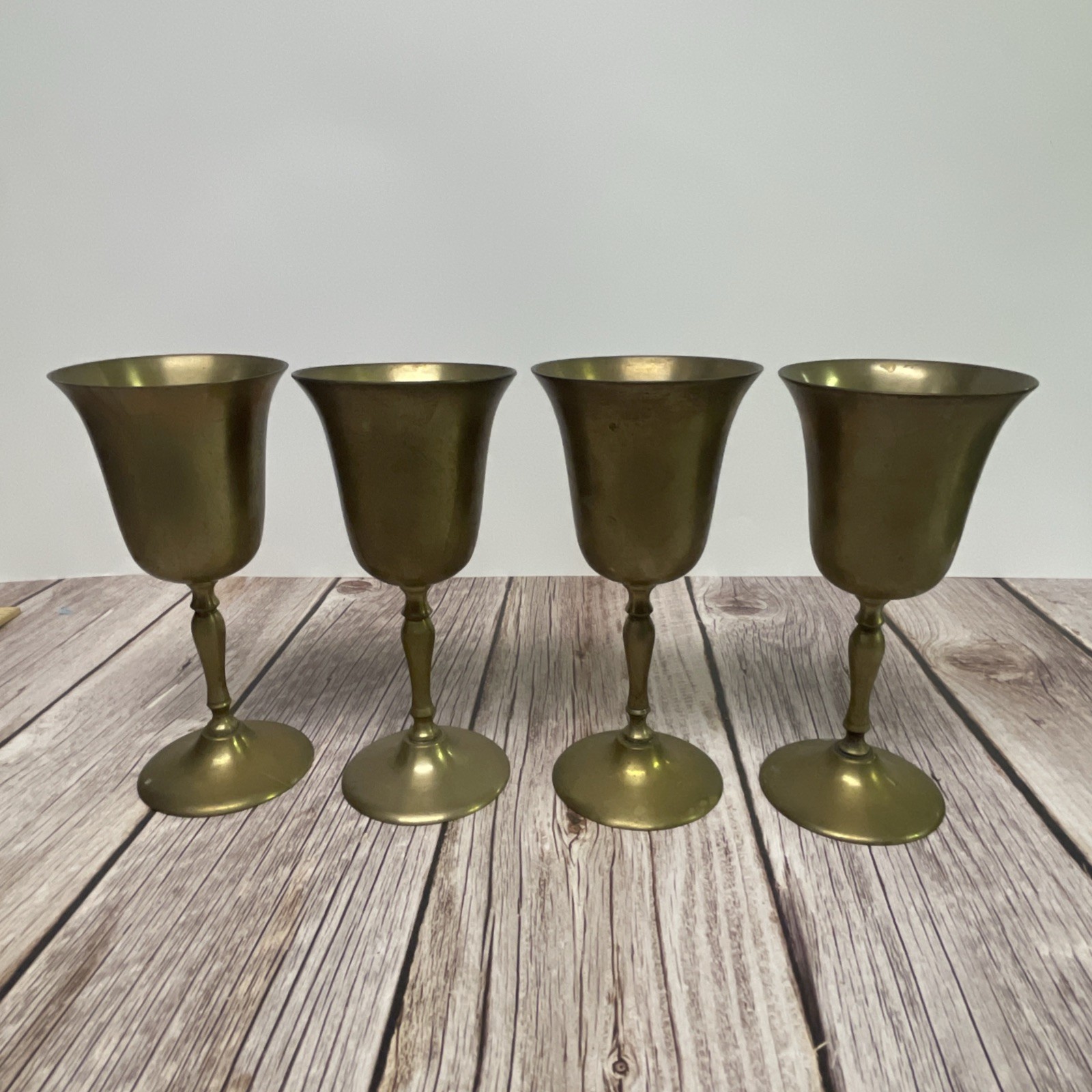 Vintage Leonard EPNS Brass Gold Color Silverplate Goblet Glass Stemmed 7in