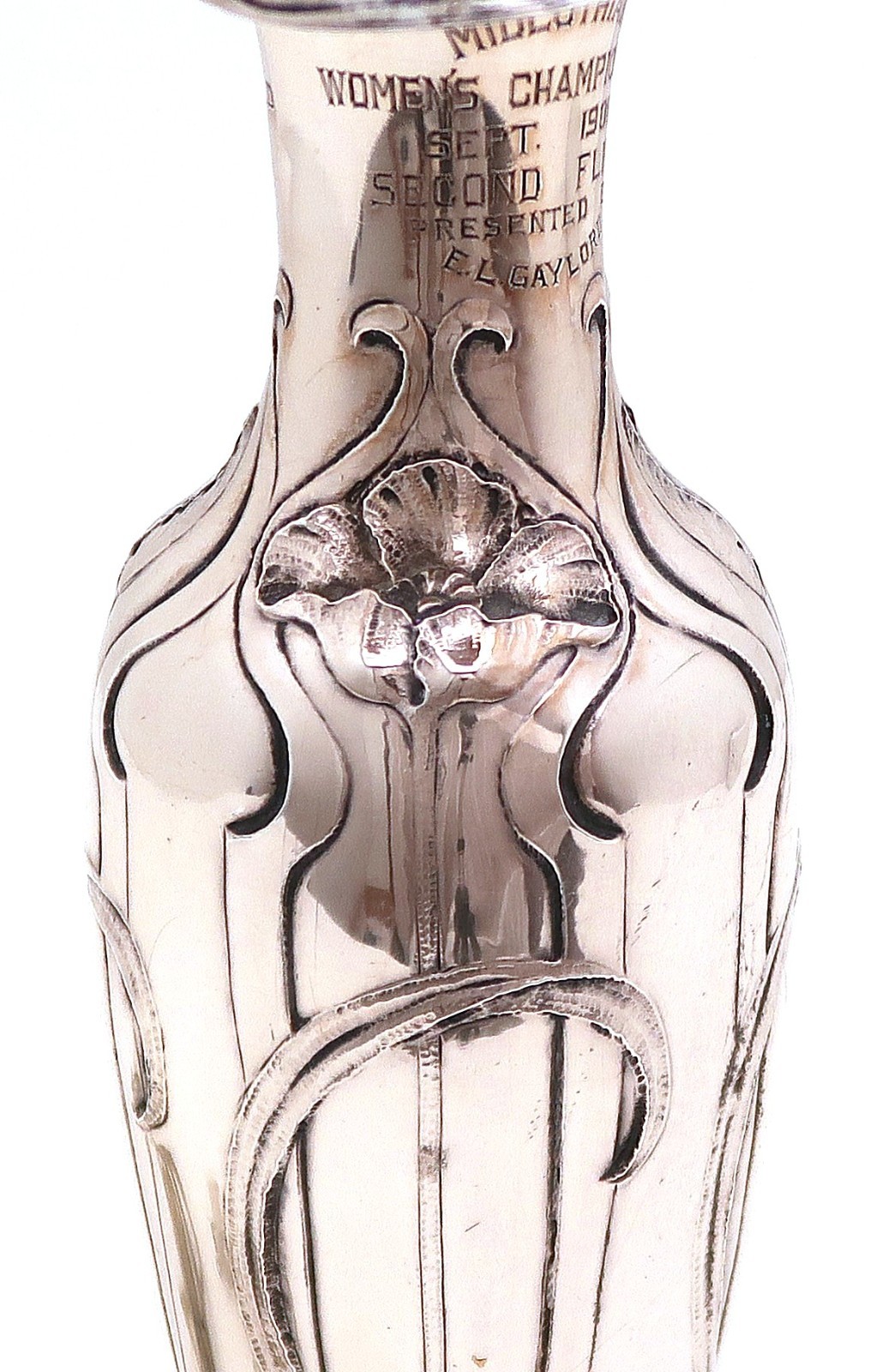 Art Nouveau Tulip motif Gorham Martele Finish Lamp Engraved Date 1902