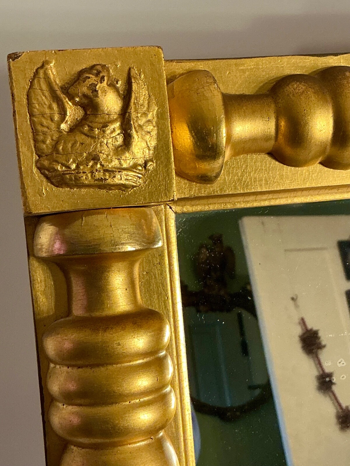 Federal/Empire Split Column Looking Glass Gilt Wood & Gesso Griffins ca1820-1840