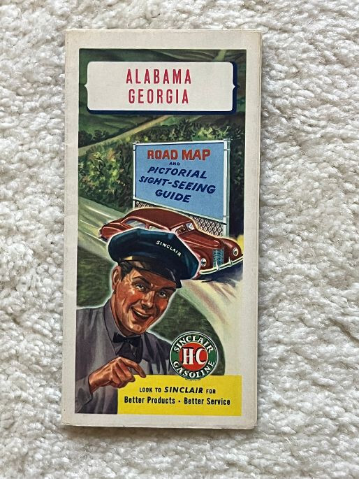 Sinclair Gasoline Alabama Georgia Road Map & Sight Seeing Guide 1940s