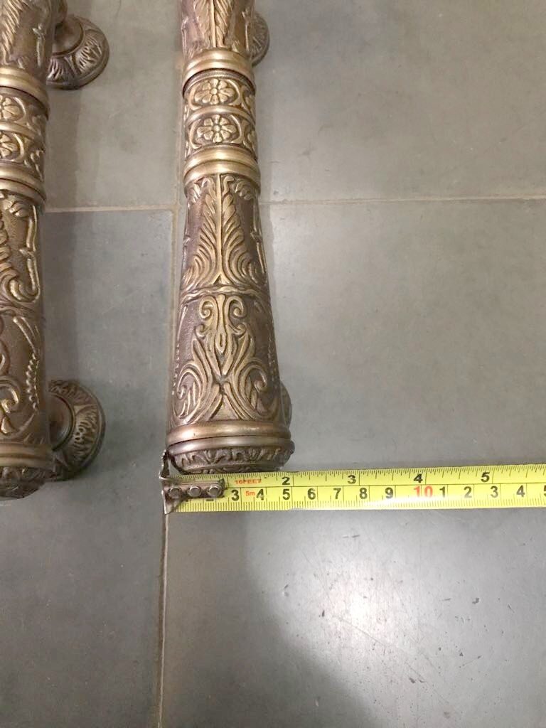 2 large DOOR handle pulls 32 cm solid engraved brass aged old style 13 “
