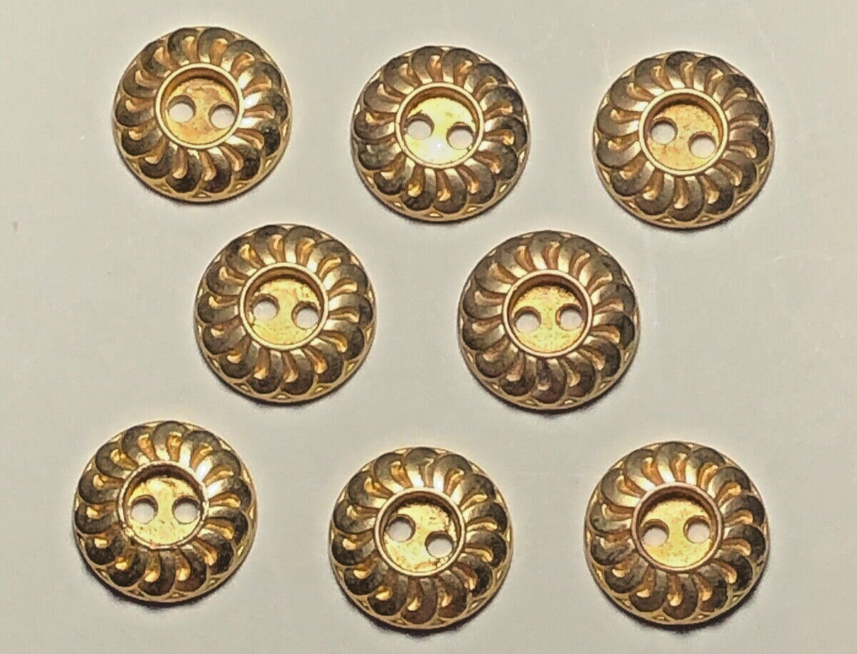 8 Goldtone Plastic Buttons 2 Sew HOles Molded Swirls B204