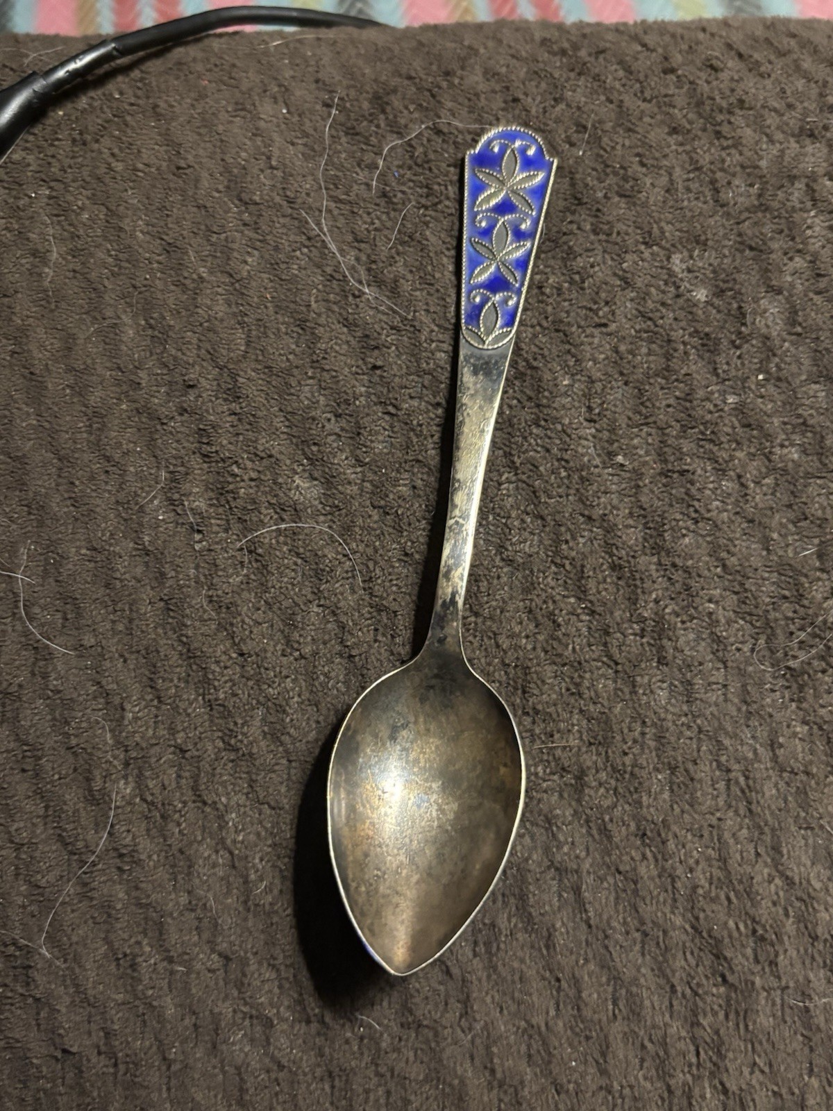 Antique Russian silverand cloisonné enamel spoon,.875
