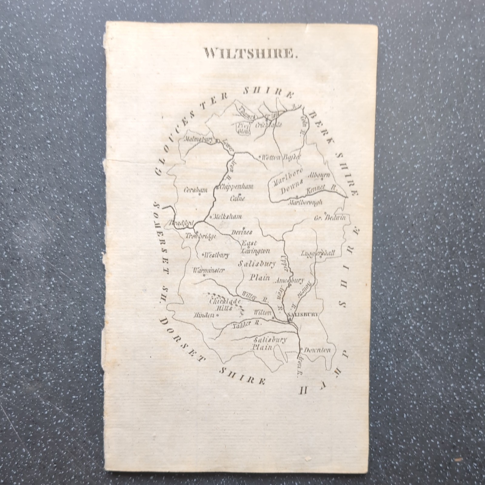 Original 1800 Wiltshire Outline County Map from England Delineated