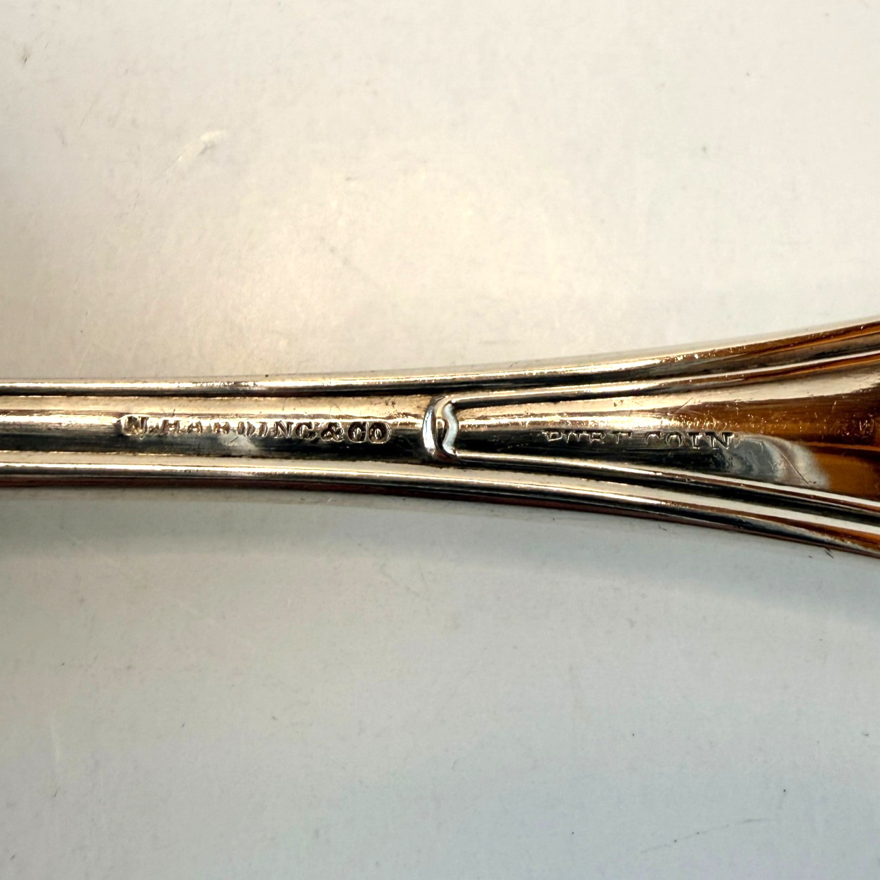 💠 Antique Newell Harding Coin Silver Tablespoon Olive Pattern “MGW”