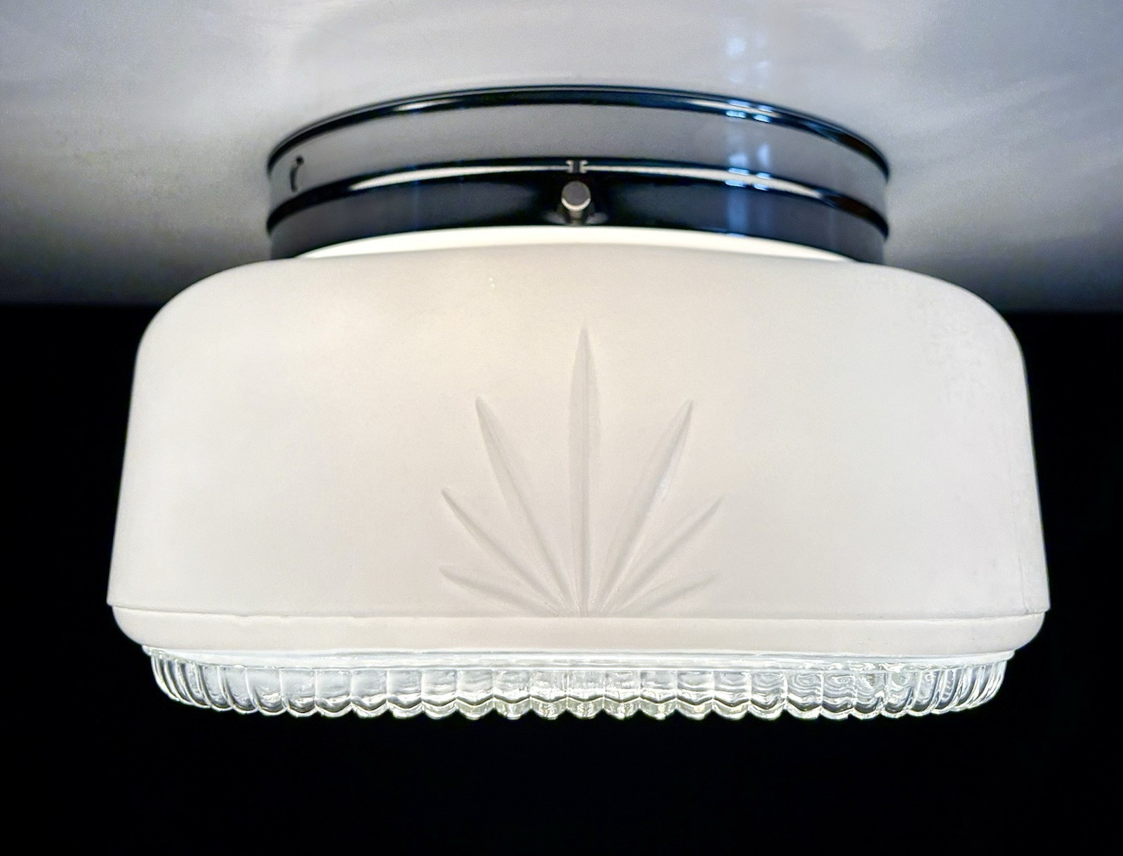 Antique 1940s 50s Art Deco Retro Machine Age Geometric Ceiling Light Fixture Vtg
