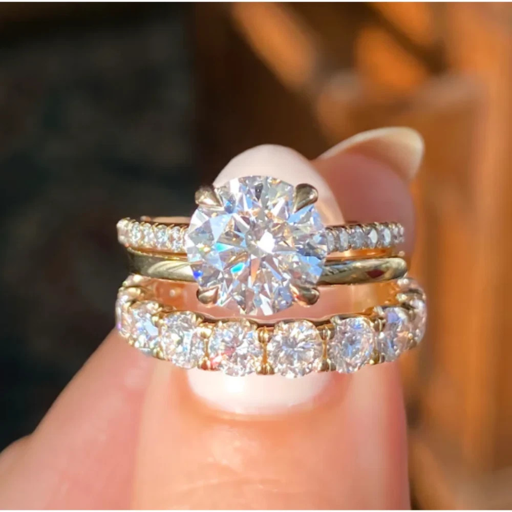 Wedding 14k Yellow Gold Plated Ring Set 3Ct Round Cut Lab Created Diamond