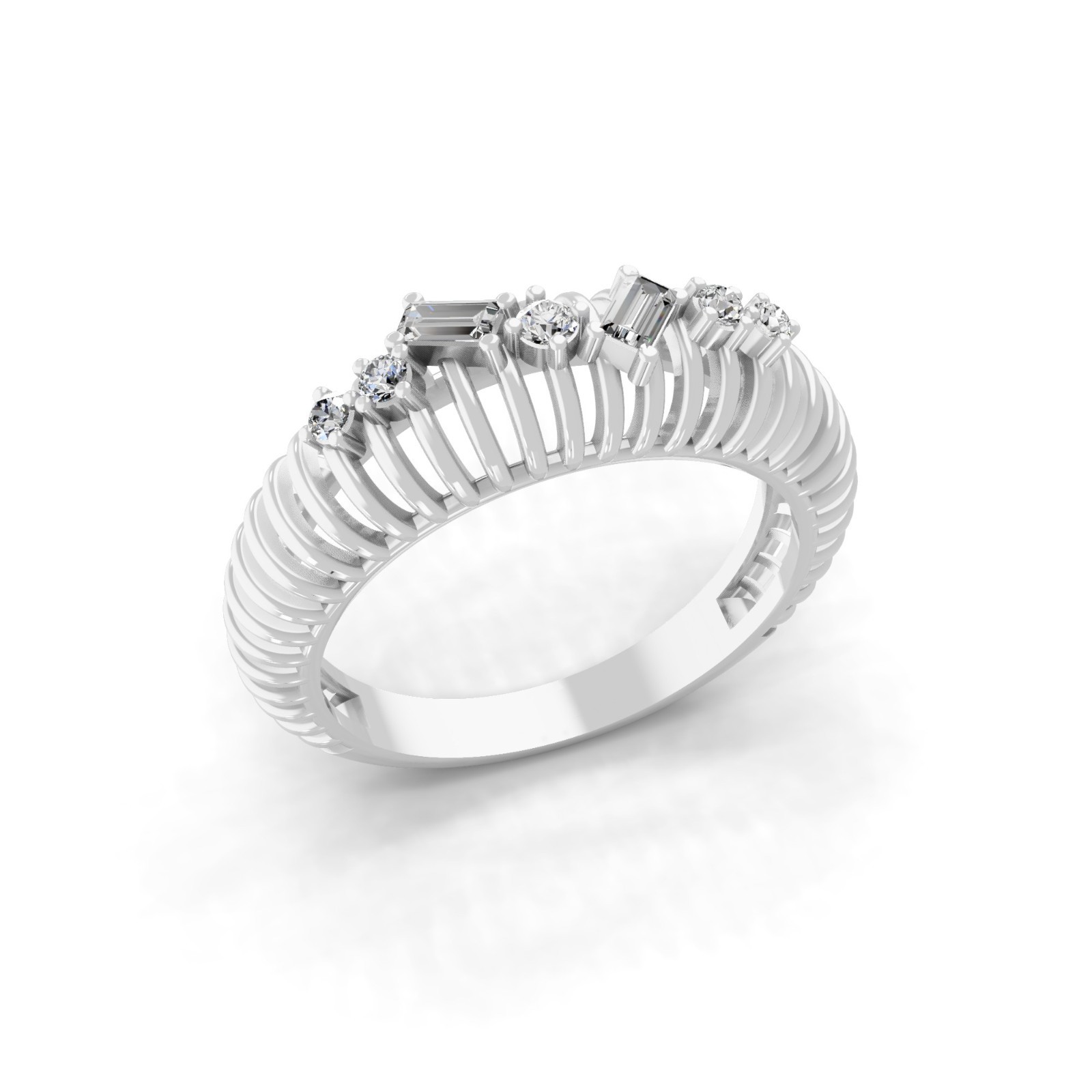 0.23 Ct Round Baguette Lab Diamond 9K White Gold Band Ring Jewelry love for her