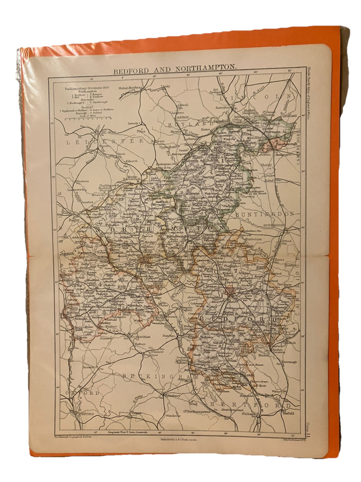 County Map Bedford And Northampton A&C Black- J Bartholomew 10.75×8” Detailed