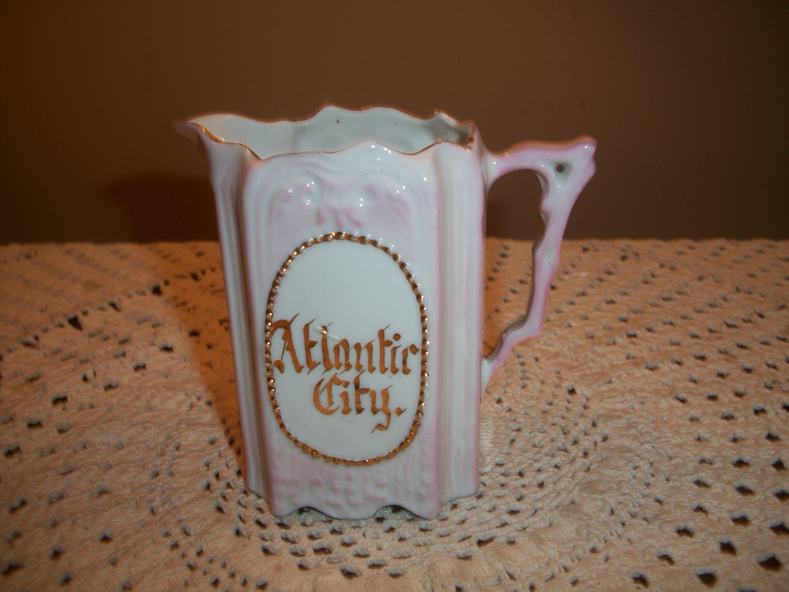 1920’s Antiqu Germany Atlantic City Souvenir Pink Luster Pitcher