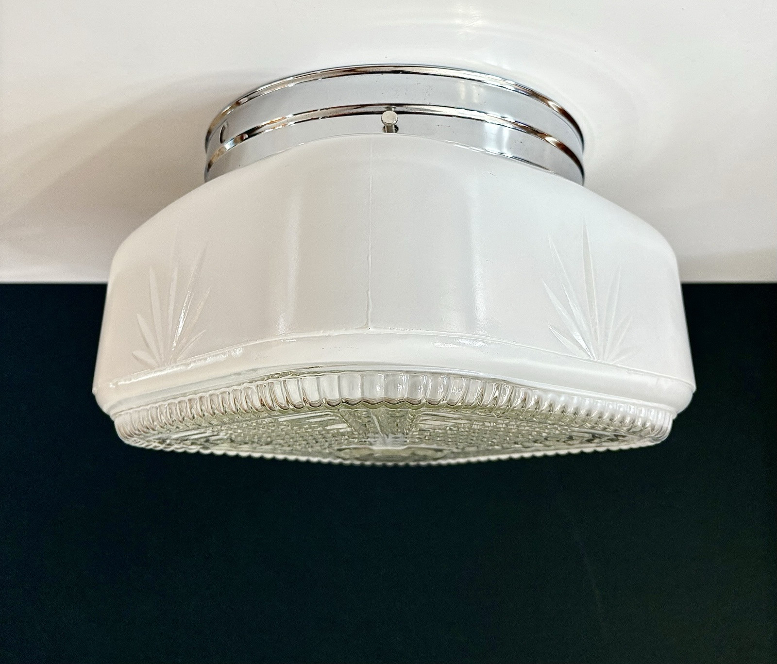 Antique 1940s 50s Art Deco Retro Machine Age Geometric Ceiling Light Fixture Vtg