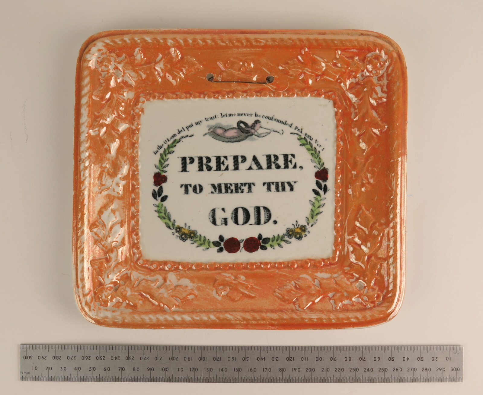 Sunderland orange-lustre religious plaque c1880