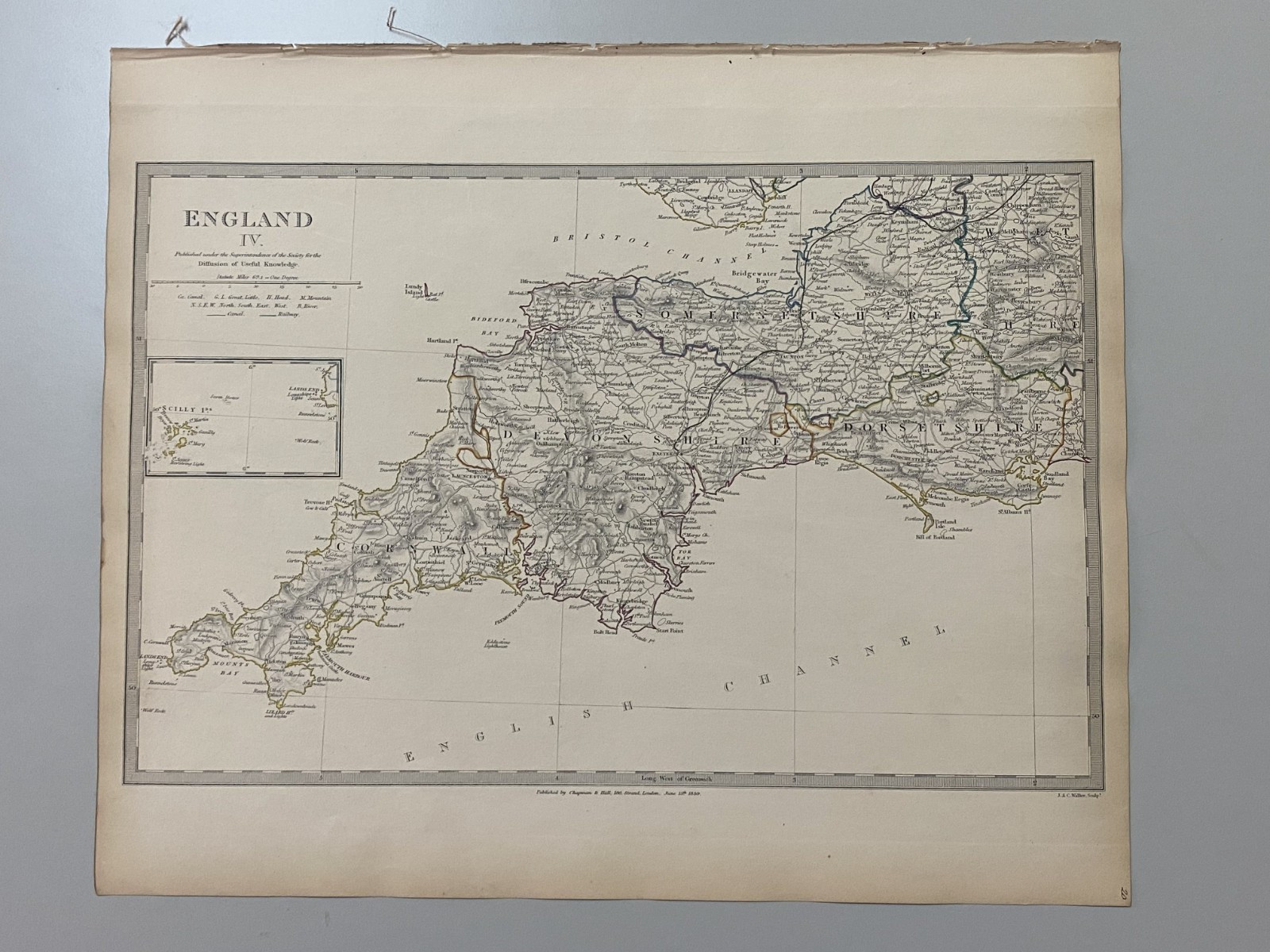 1830 SDUK MAP #20 ENGLAND, IV., S. WEST CORNWALL TO WILTSHIRE & Land’s End