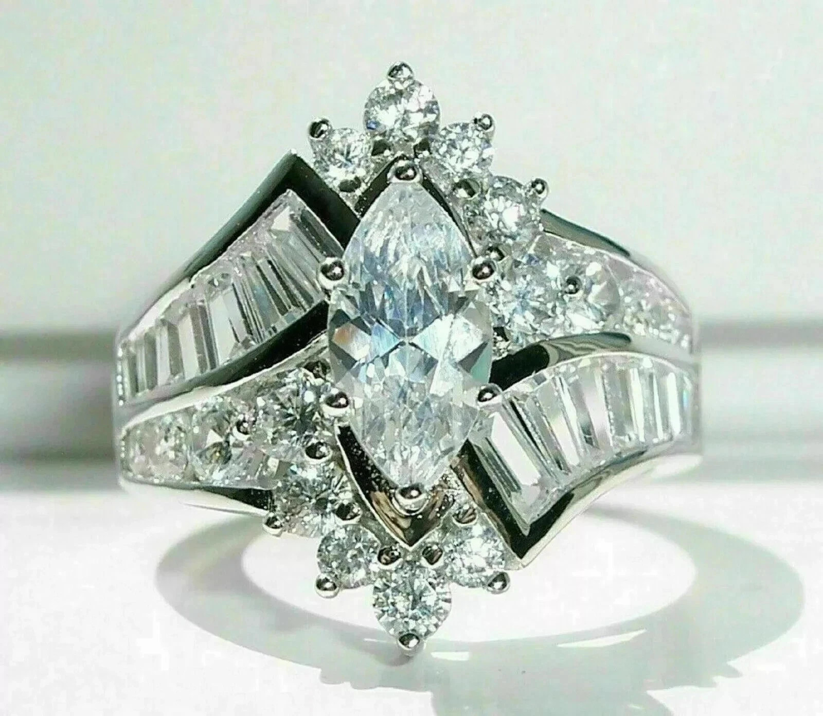 6.00Ct Marquise Cut Lab-Created 14K White Gold Plated Diamond Engagement Ring