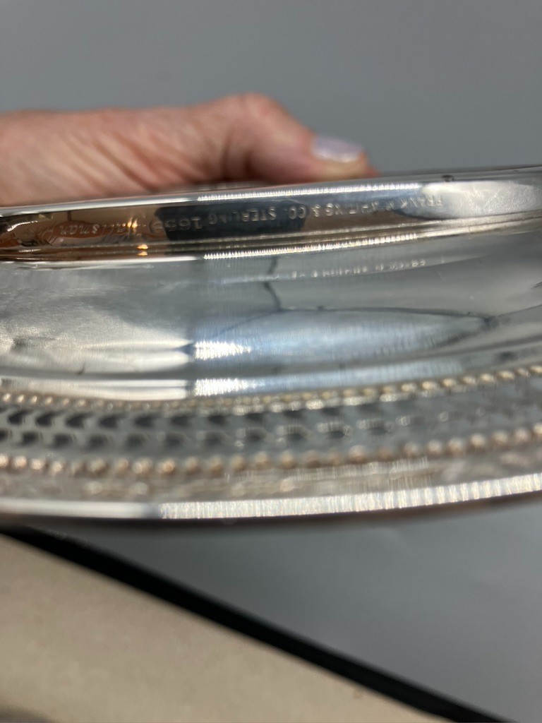 LARGE FRANK M WHITING & CO STERLING SILVER AND CUT GLASS BOTTLE COASTER