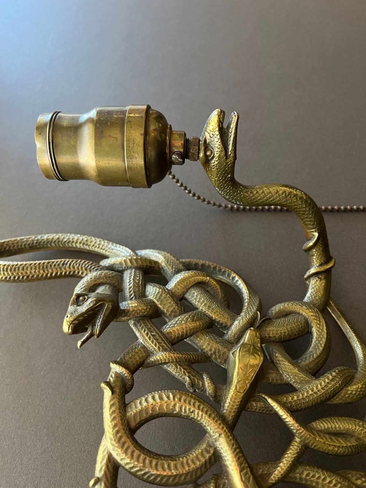 Rare Antique Brass 6-Serpent Interlocking Sconce Frame – Early 20th Century