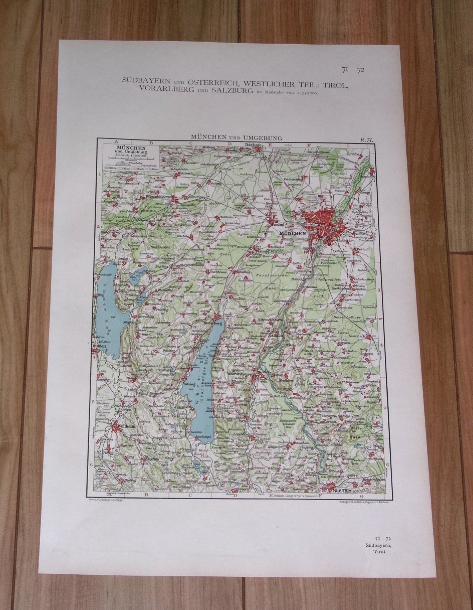 1924 ANTIQUE MAP OF MUNICH MÜNCHEN AND VICINITY BAVARIA BAYERN / GERMANY