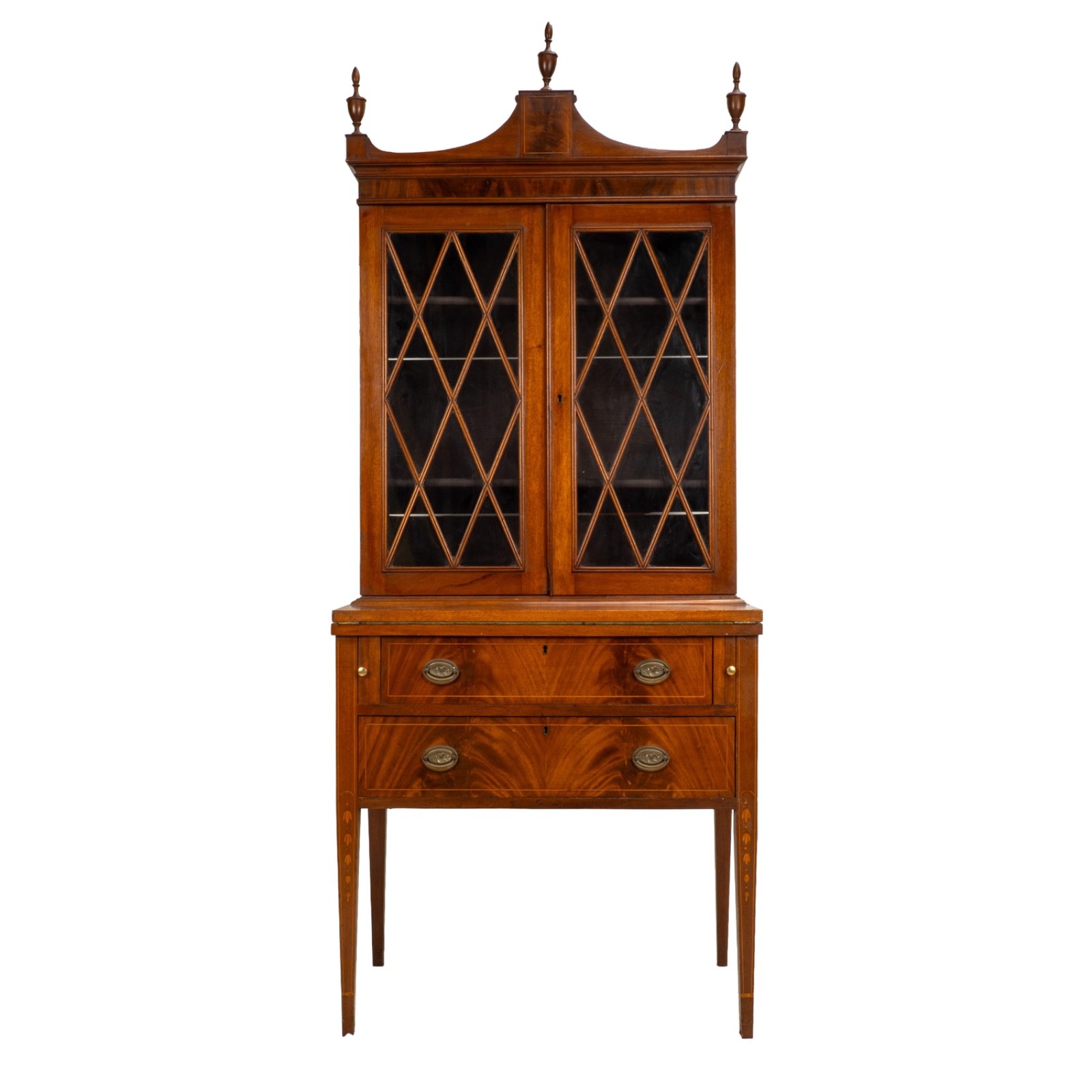 Late 19th Century Flame Mahogany Secretary Desk Bookcase Antique Drop Front Desk