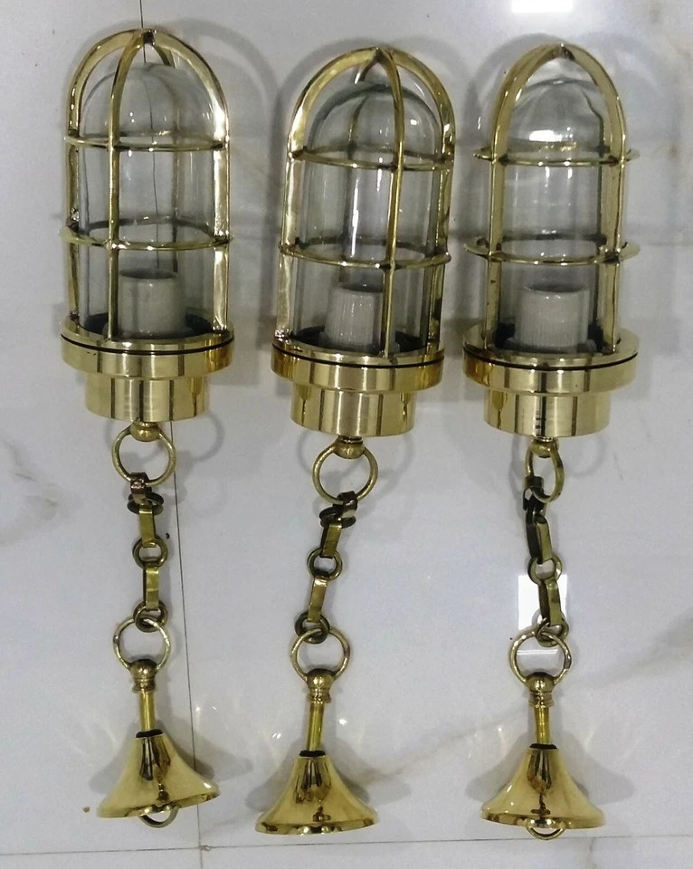 Antique Marine Nautical Vintage Style Hanging Bulkhead Brass Light lot of 3 pcs