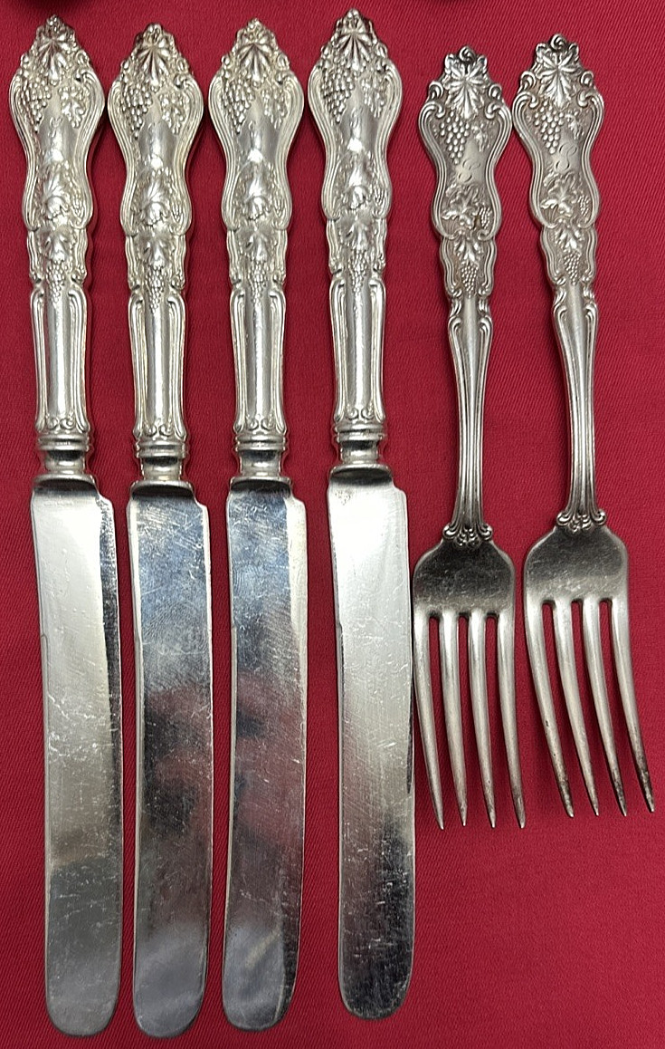 23 Pc VINTAGE & MOSELLE Grape Patterns Silverplated MIX with Monograms