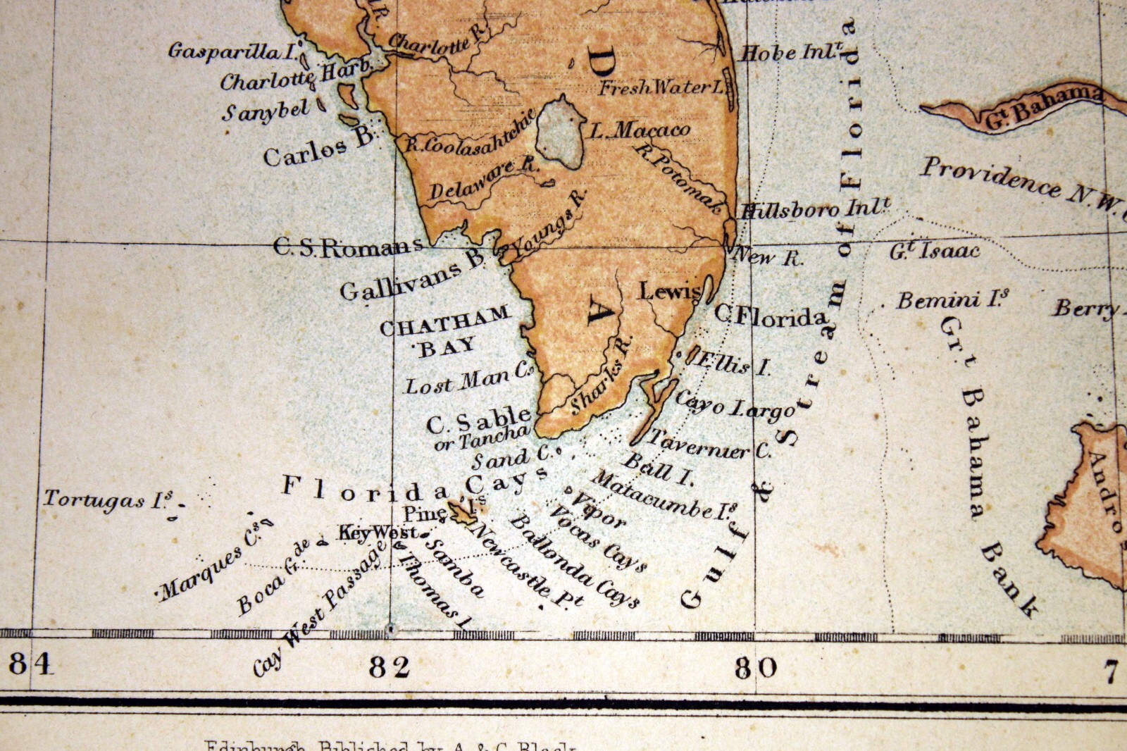 1865 Map Eastern United States Black’s Atlas Edinburgh Bartholomew Antique Color