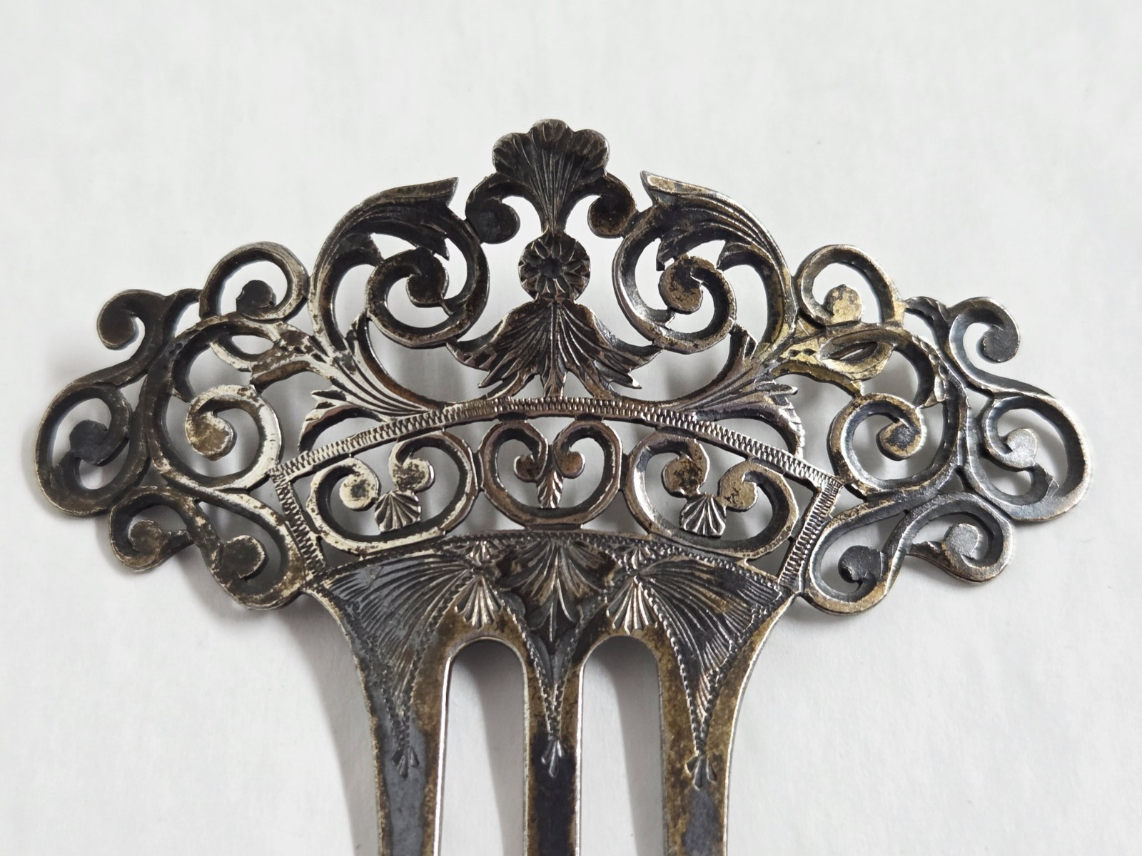 Vintage Victorian Sterling Silver Scrolled Filagree Hair Fork Comb 4.5″ Long