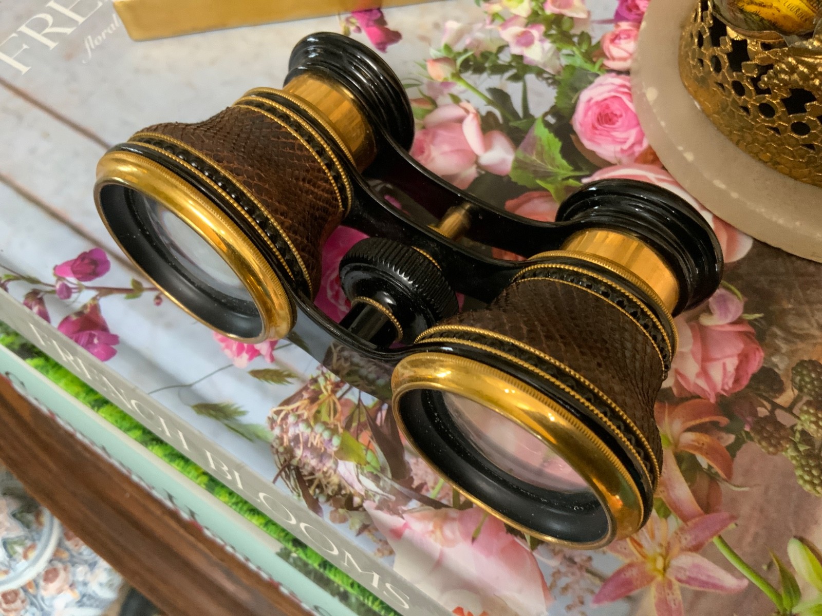English Victorian Leather & Brass Immaculate Condition Opera Glasses Circa 1900