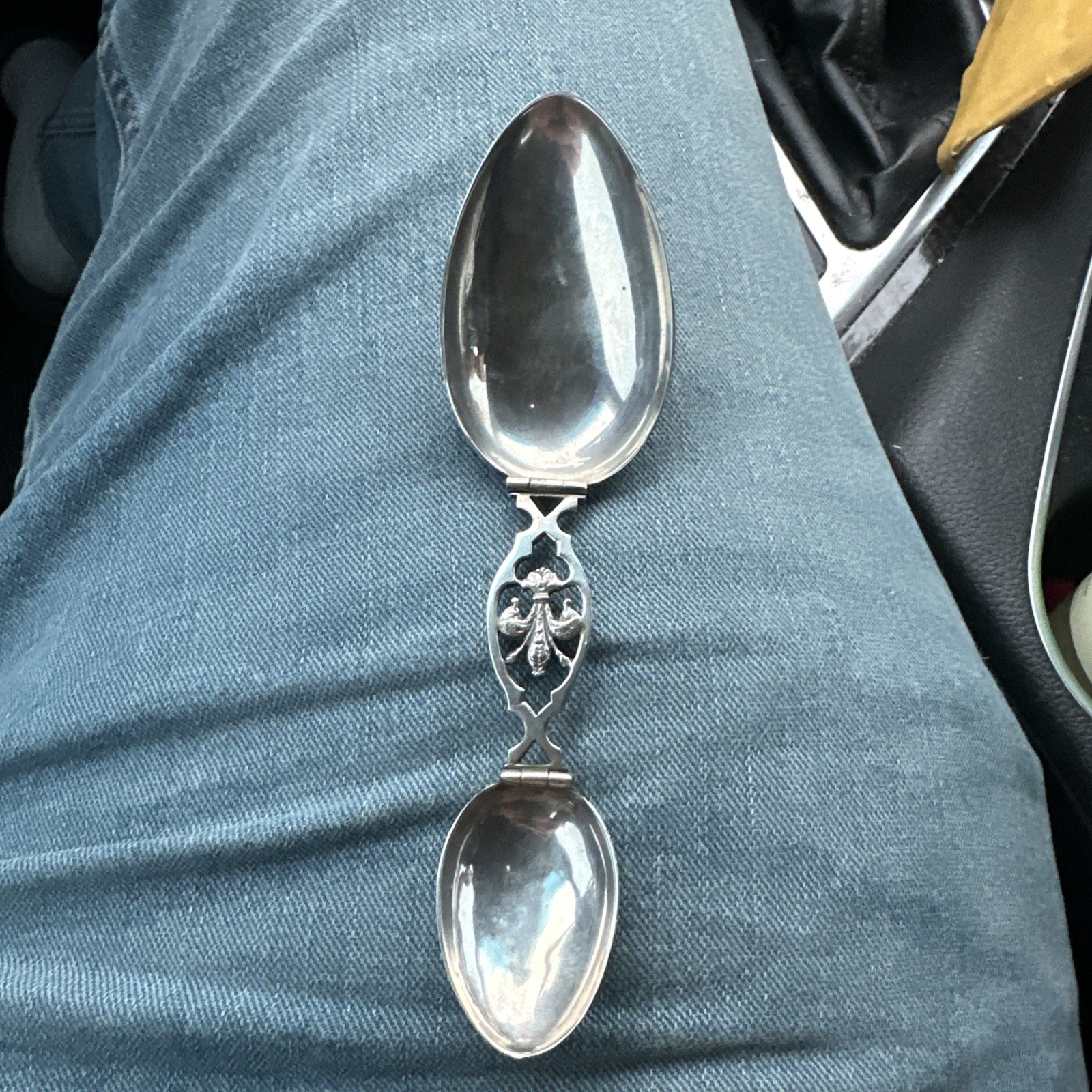 Antique 800 Silver Fleur de Lis Folding Medicine Spoon 40.9 Grams Scrap