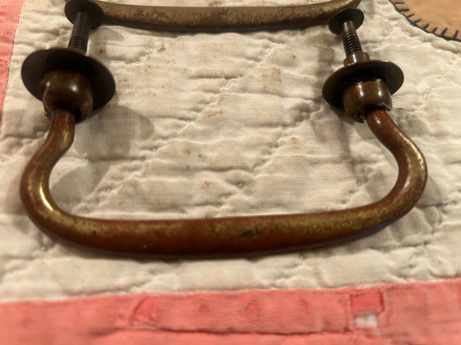 Pair Antique Brass Drawer Pulls, 3″ Mount, Lightly Cleaned, Free S/H