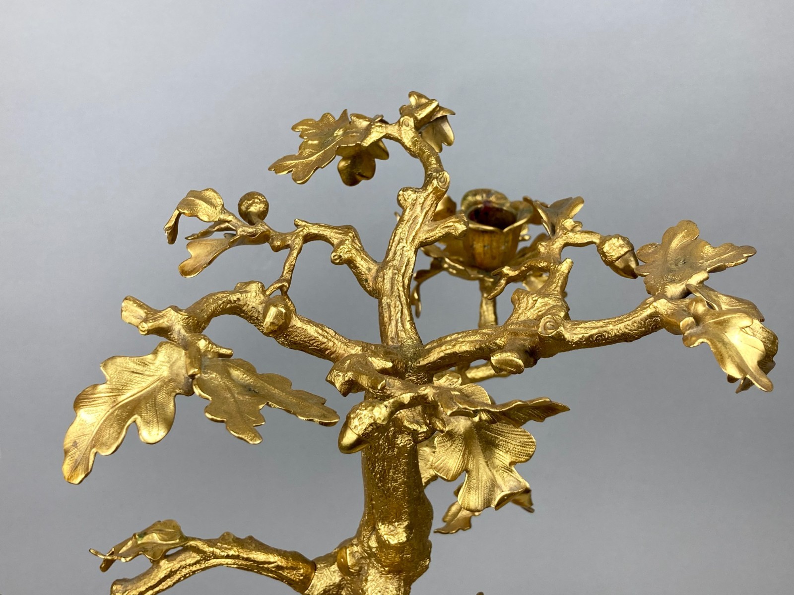 FINE ANTIQUE CANDELABRA CENTREPIECE ARABIAN STALLION HORSE OAK TREE GILT BRONZE