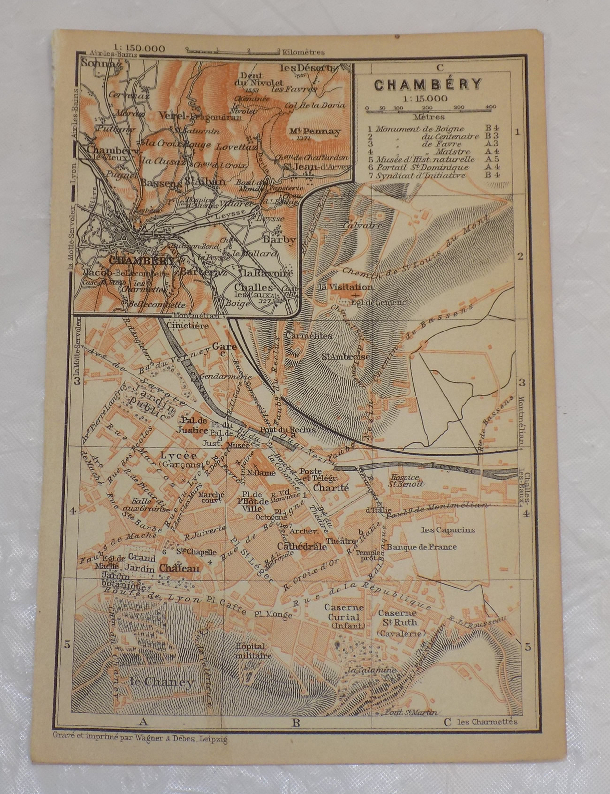 c1905 France City Map///CHAMBERY, in AUVERGNE RHONE ALPES REGION