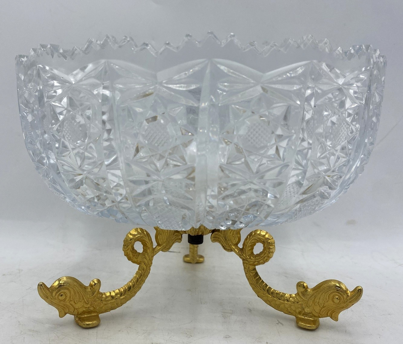 Antique french bowl cup Mid-1900’s glass bronze fishes