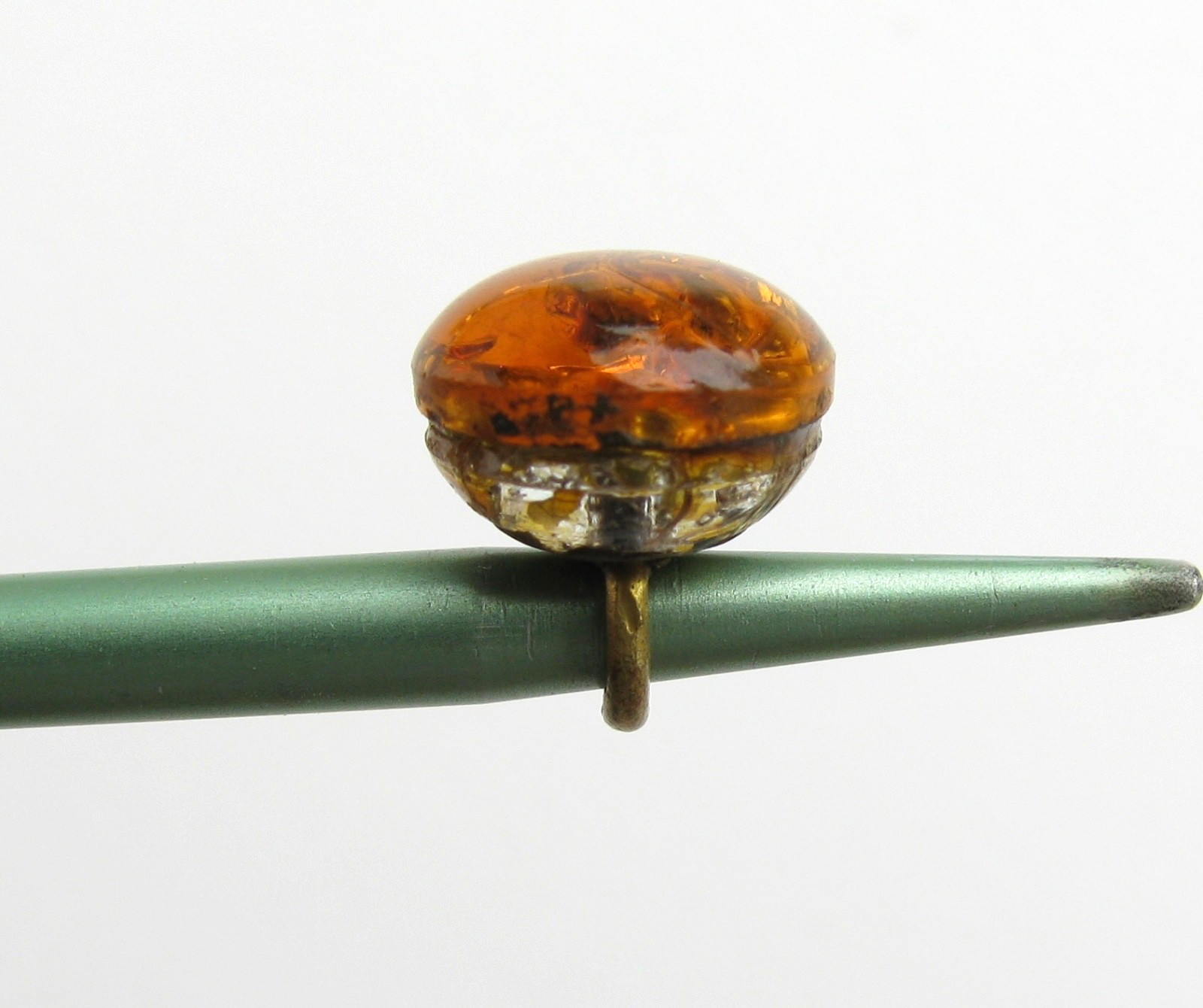 Antique Glass Button Rosette Shank 2pc Cemented Amber Flower Rose